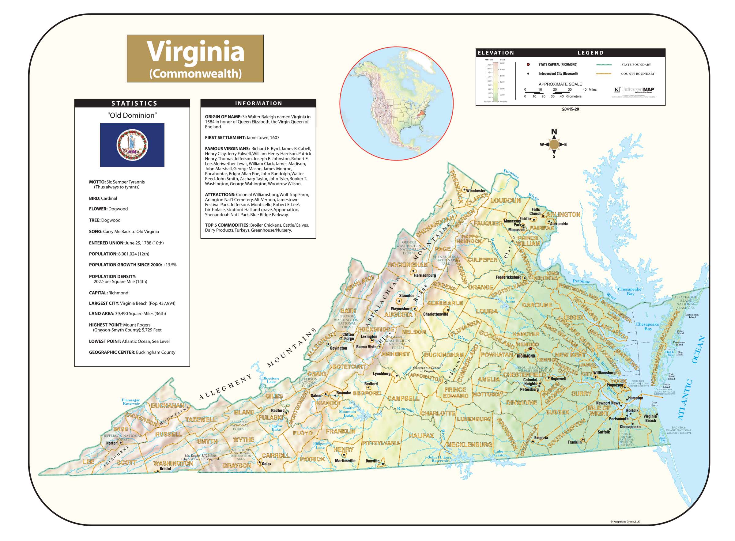 Virginia Shaded Relief Map