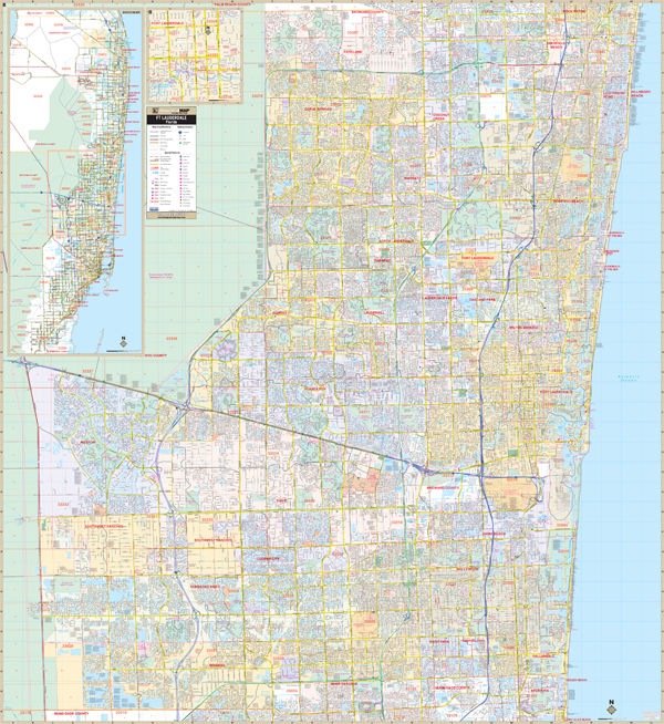 Ft Lauderdale Broward Co, Fl Wall Map - Large Laminated