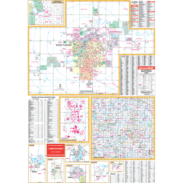 Close Up Of Mt Pleasant, Mi Wall Map - Large Laminated