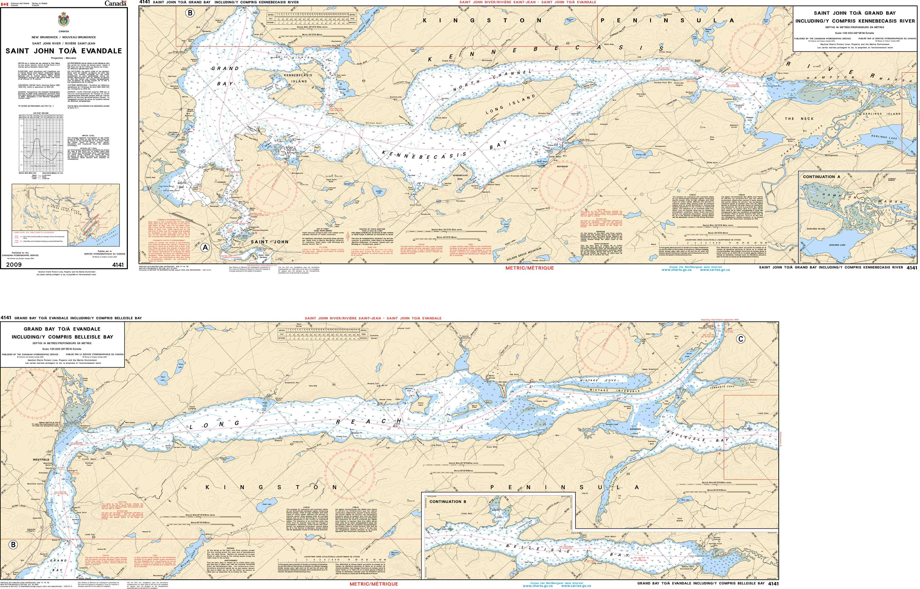 Canadian Hydrographic Service Nautical Chart CHS4141: Saint John to/à Evandale