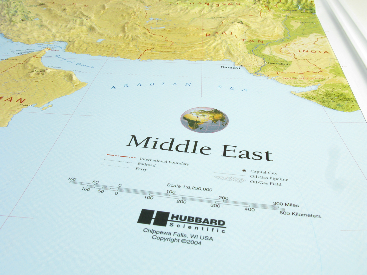 Middle East Three Dimensional 3D Raised Relief Map