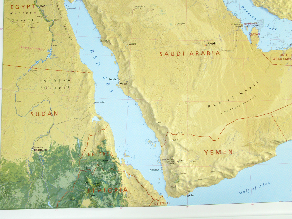 Middle East Three Dimensional 3D Raised Relief Map