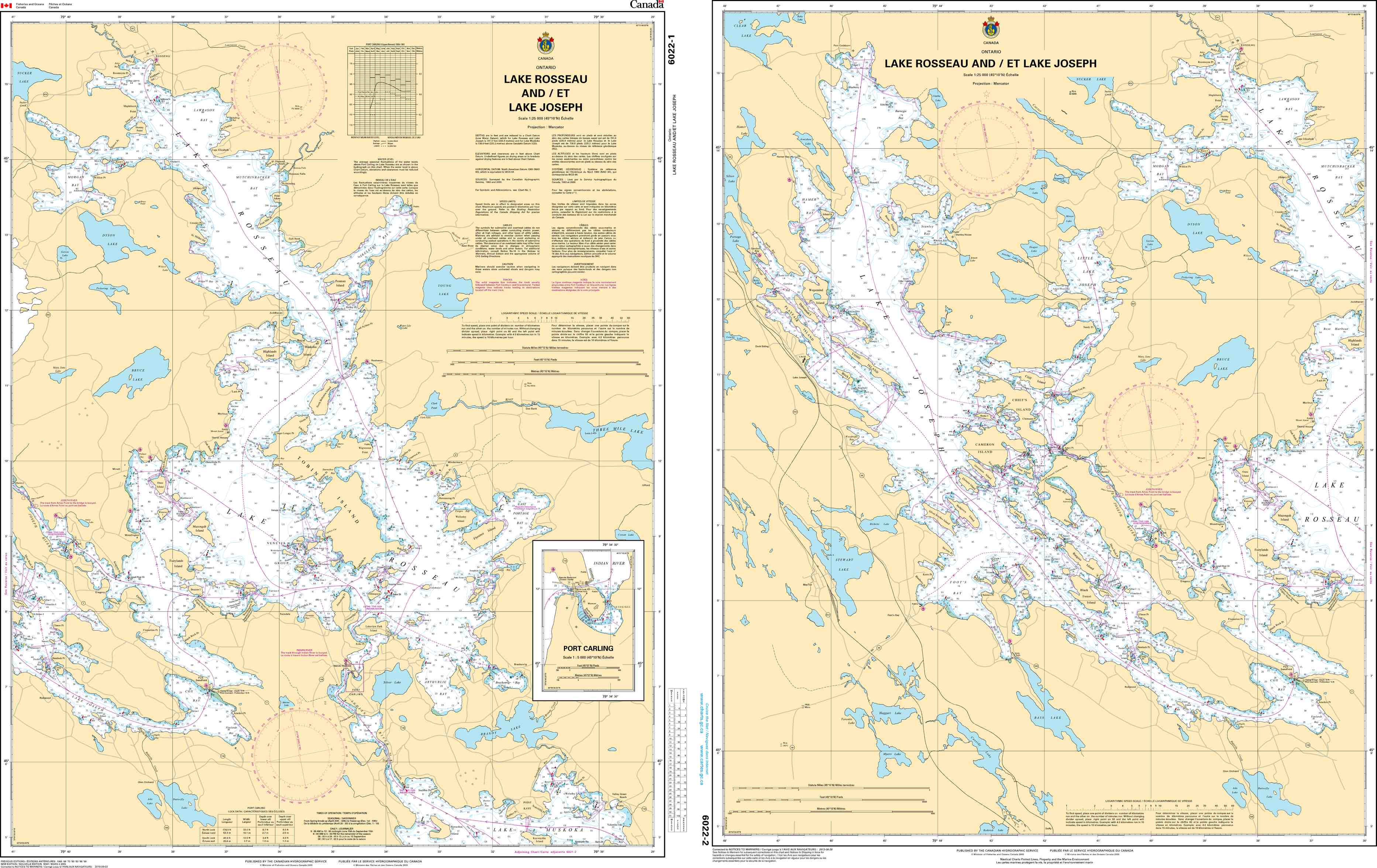 Canadian Hydrographic Service Nautical Chart CHS6022: Lake Rosseau and/et Lake Joseph