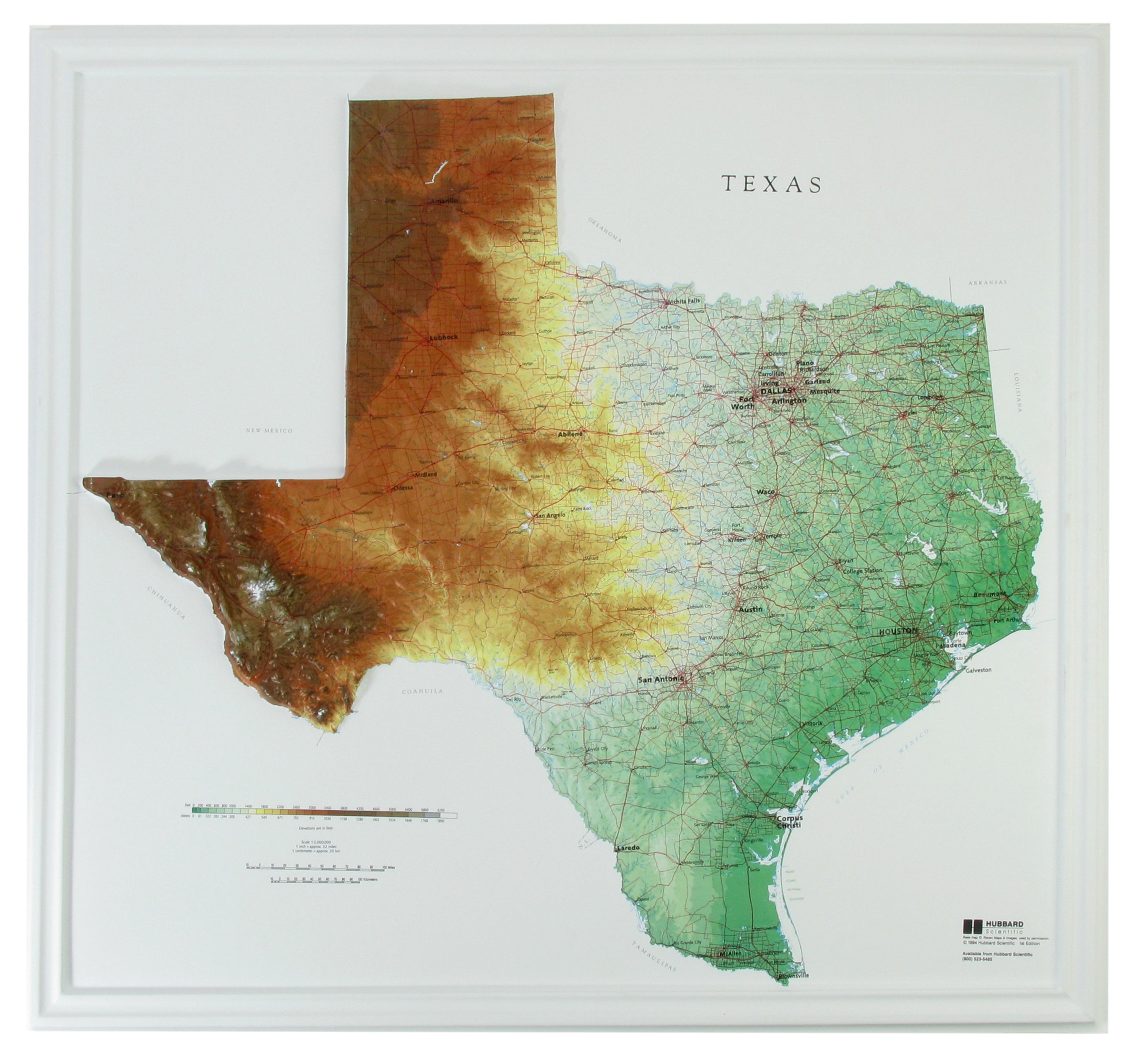 Texas Three Dimensional 3D Raised Relief Map