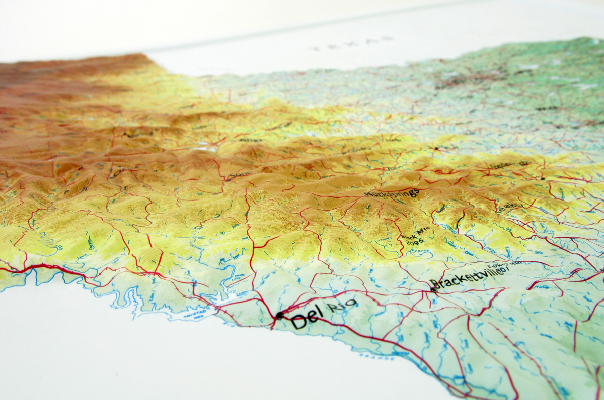 Texas Three Dimensional 3D Raised Relief Map