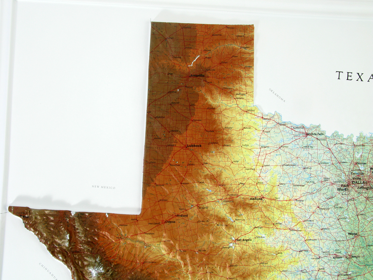 Texas Three Dimensional 3D Raised Relief Map