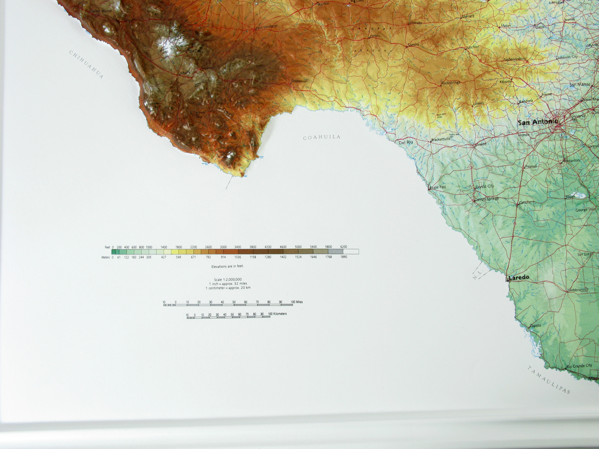 Texas 3D Raised Relief Map