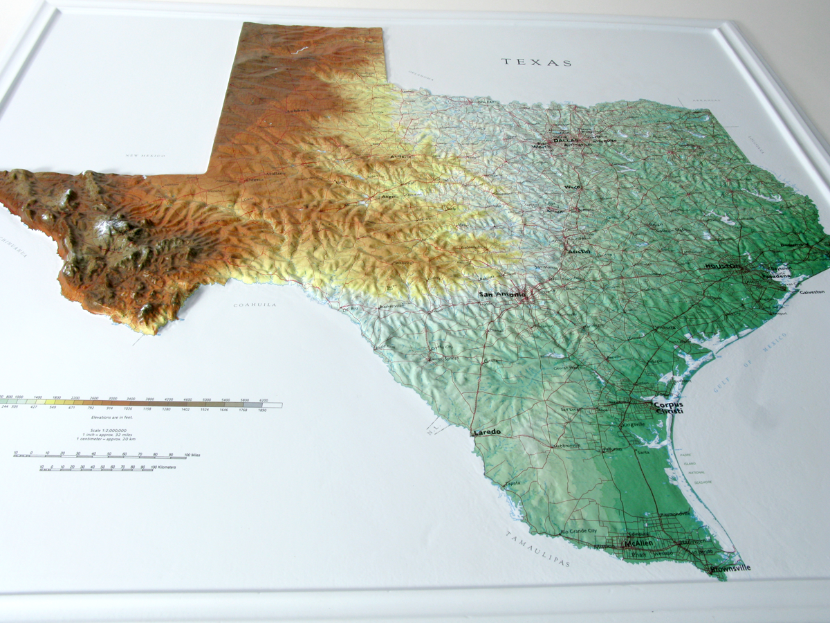 Texas 3D Raised Relief Map