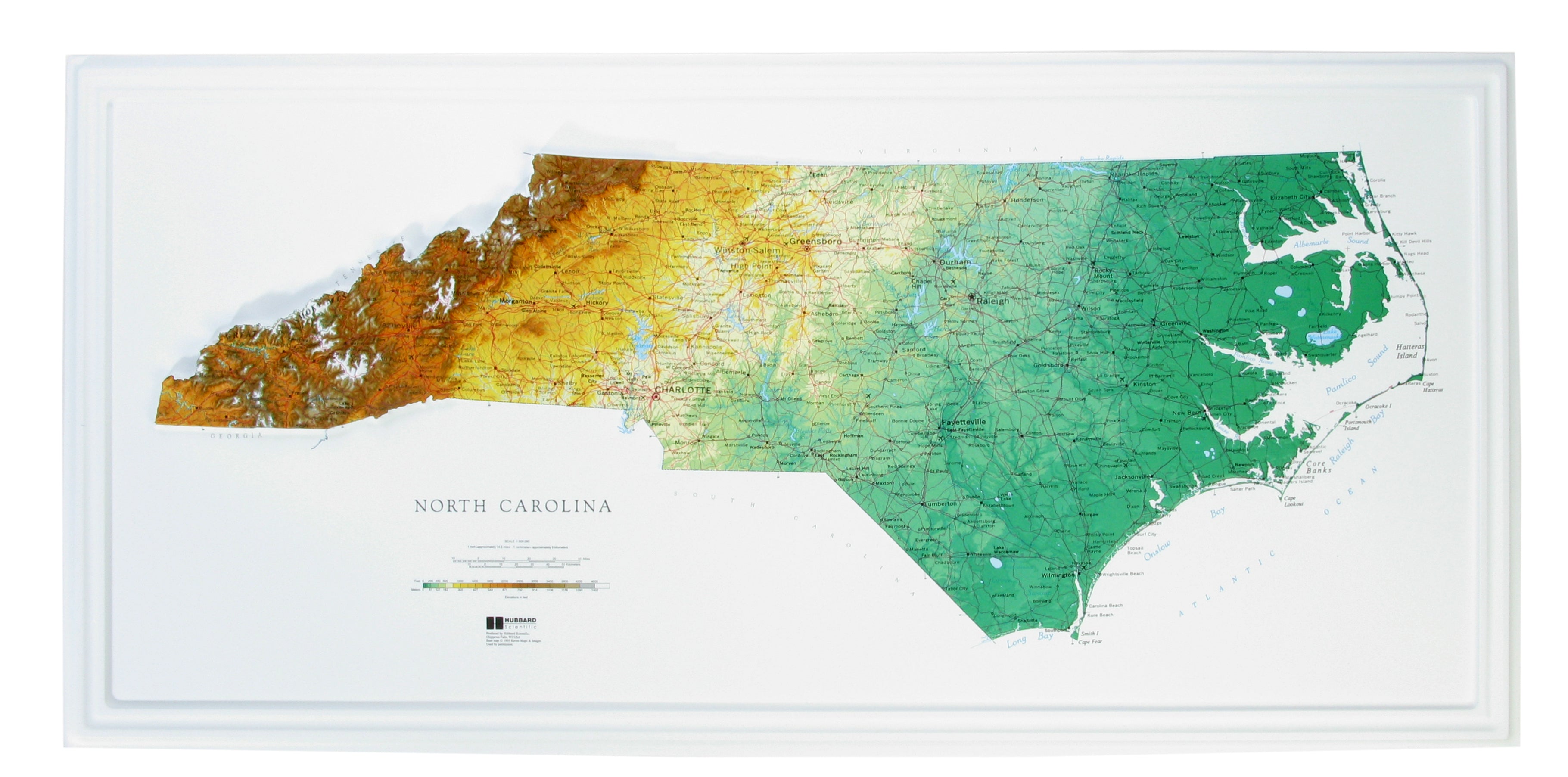 North Carolina Three Dimensional 3D Raised Relief Map