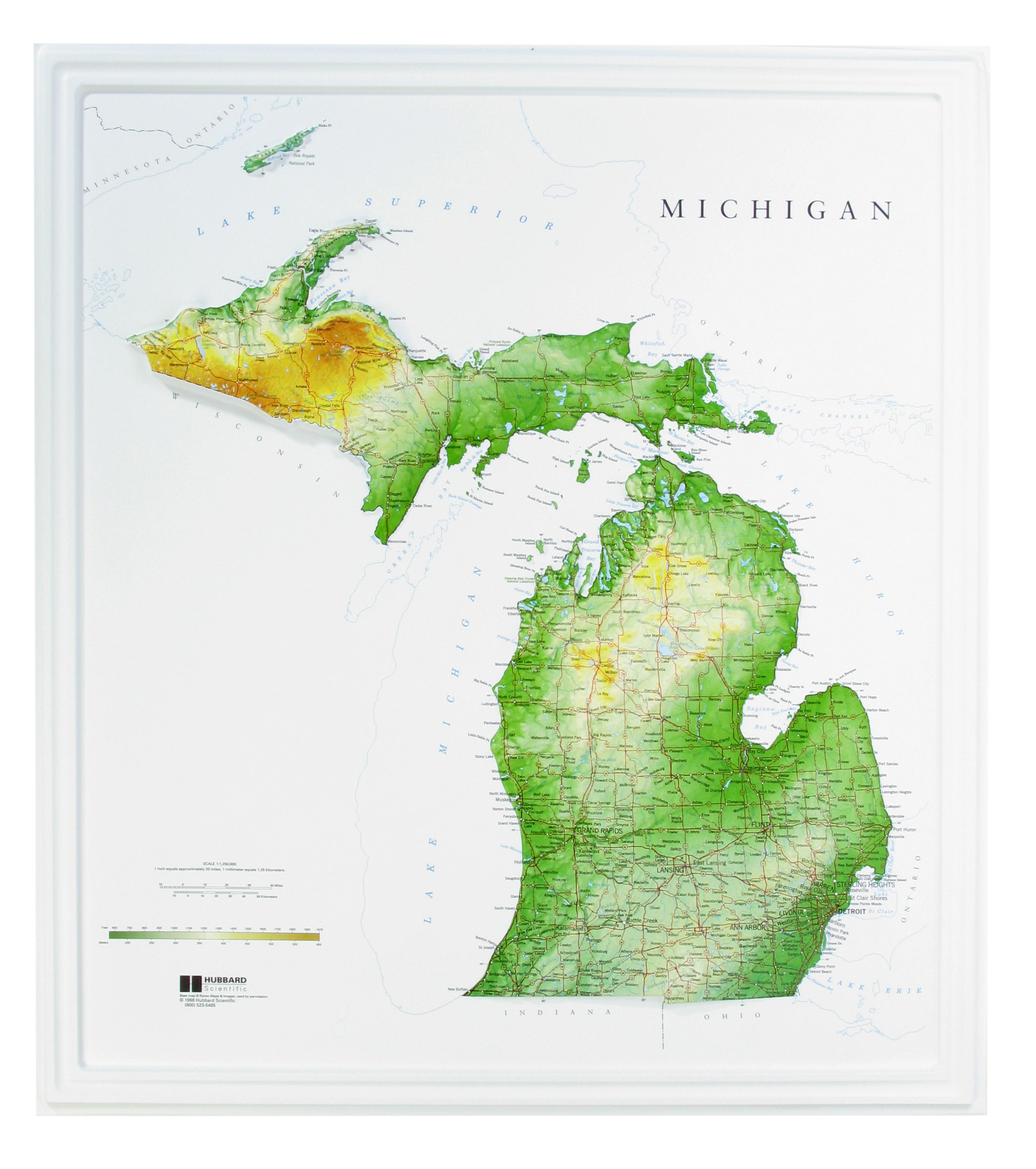 Michigan Three Dimensional 3D Raised Relief Map