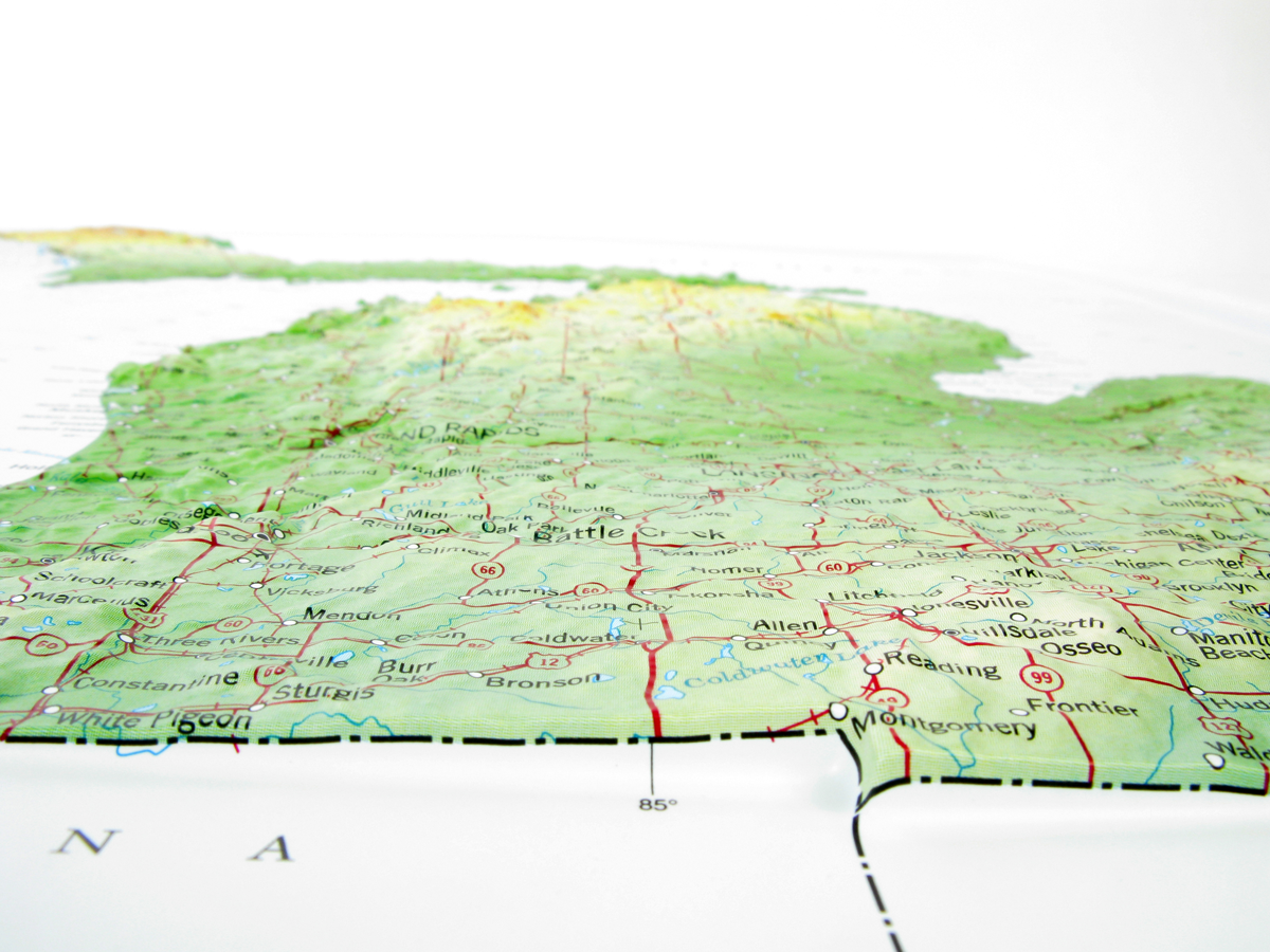 Michigan Three Dimensional 3D Raised Relief Map