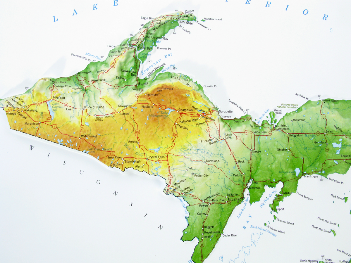 Michigan Three Dimensional 3D Raised Relief Map