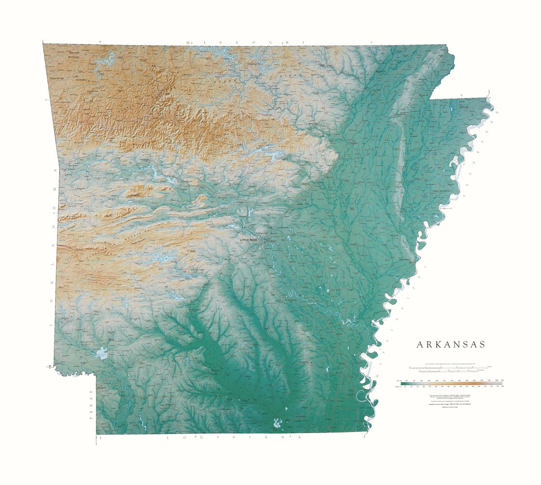 Arkansas Topographical Wall Map By Raven Maps, 38" X 42"
