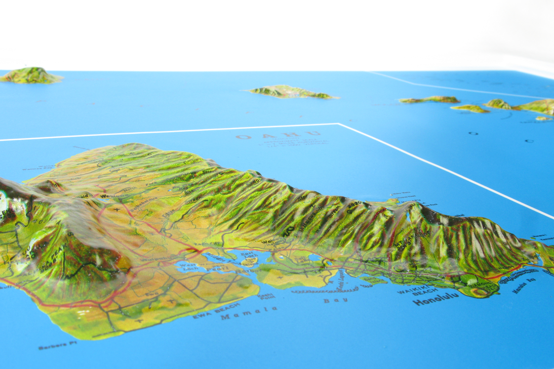 Hawaii Natural Color Relief Three Dimensional 3D Raised Relief Map