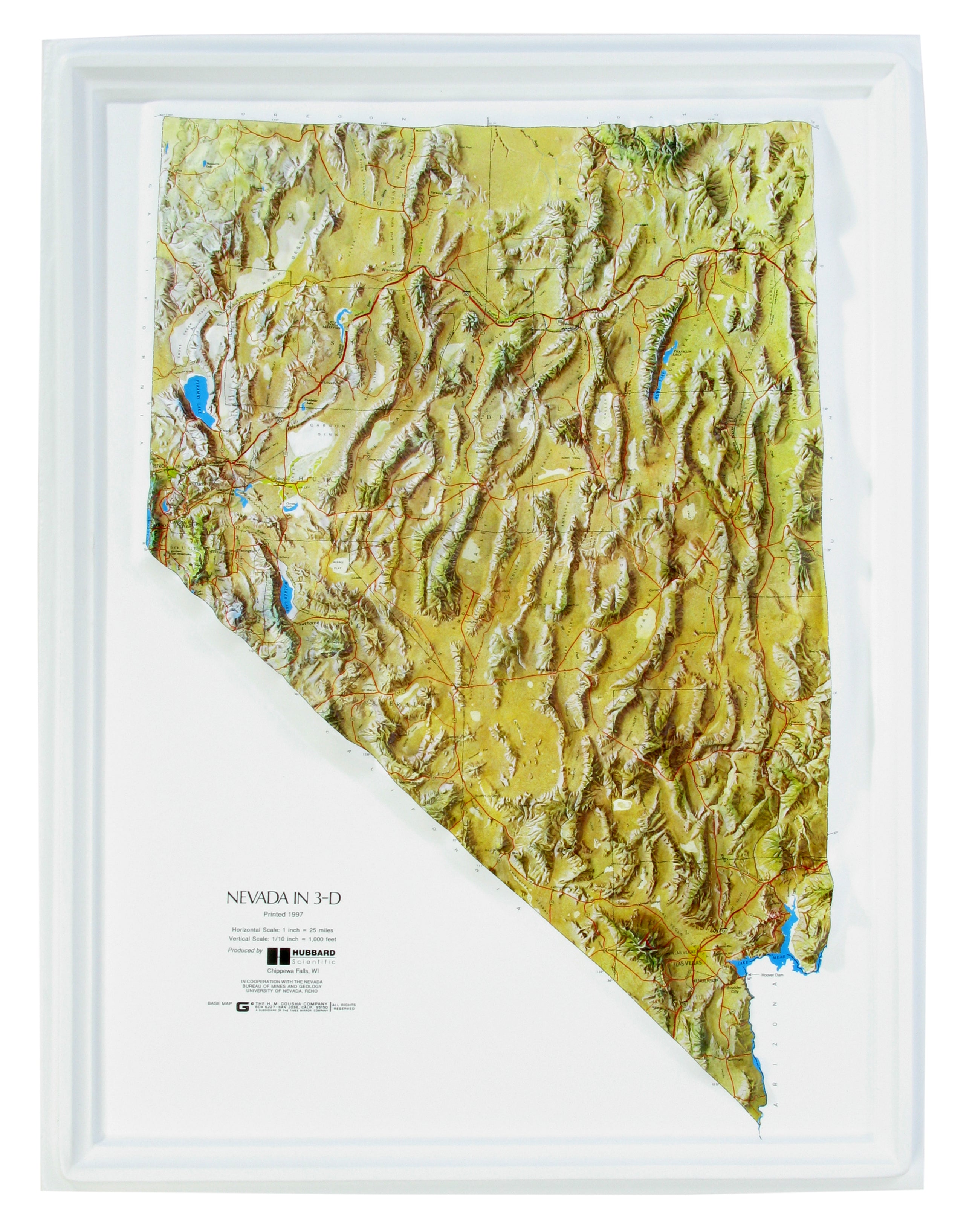 Nevada Natural Color Relief Three Dimensional 3D Raised Relief Map