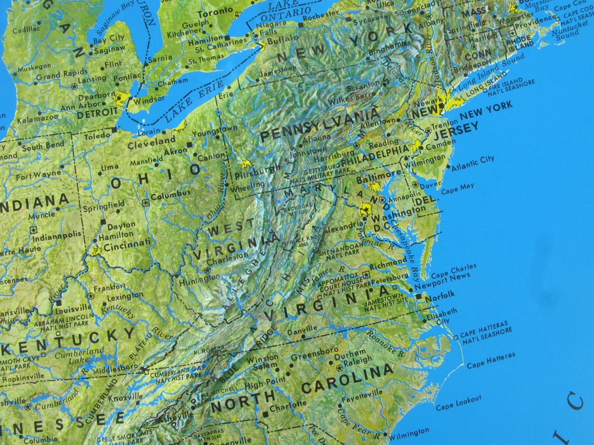 US Natural Color Relief Three Dimensional 3D Raised Relief Map