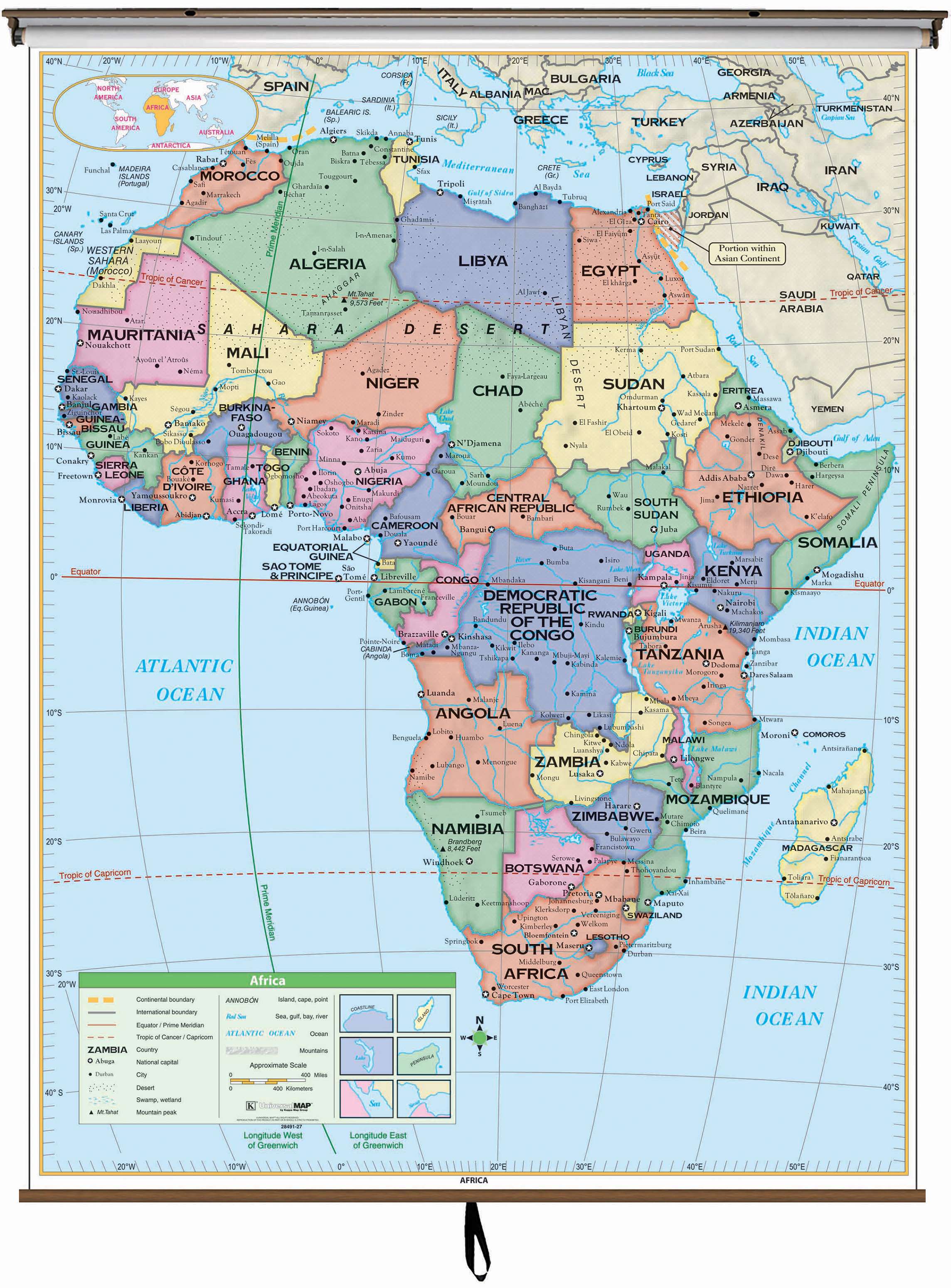 Africa Essential Classroom Pull Down Wall Map
