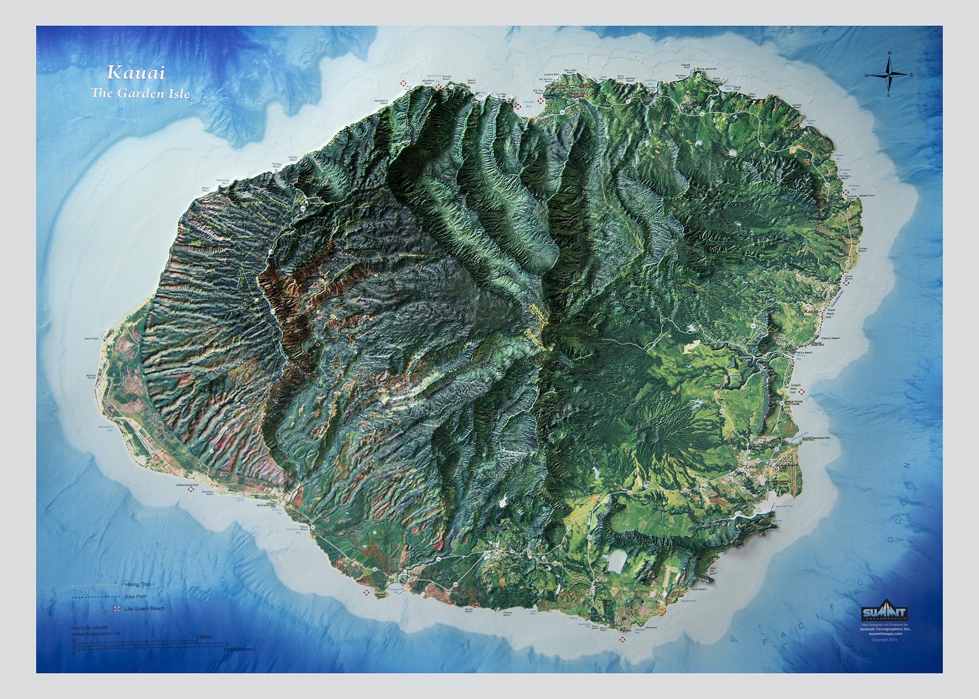 Kauai Hawaii Three Dimensional 3D Raised Relief Map