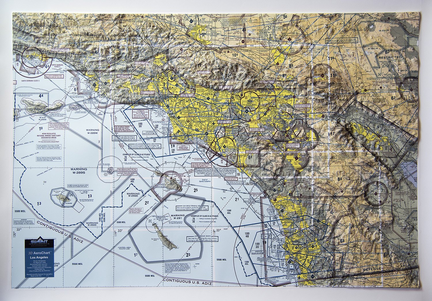 Los Angeles Aerochart Three Dimensional 3D Raised Relief Map