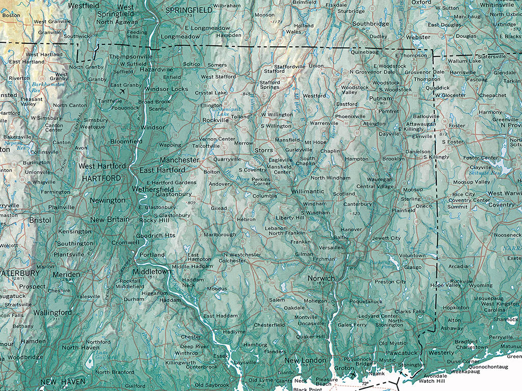 Connecticut, Massachusetts, & Rhode Island Topographical Wall Map By Raven Maps, 32" X 36"