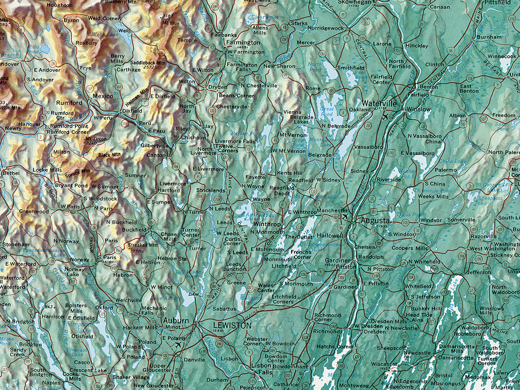 Maine Topographical Wall Map By Raven Maps, 48" X 36"