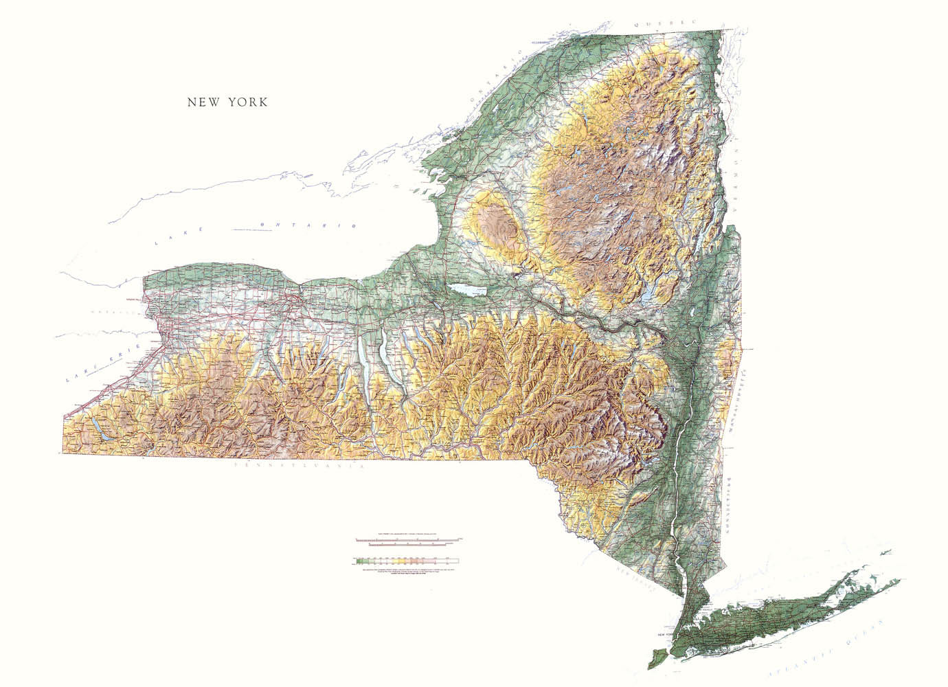 New York Topographical Wall Map By Raven Maps, 43" X 59"