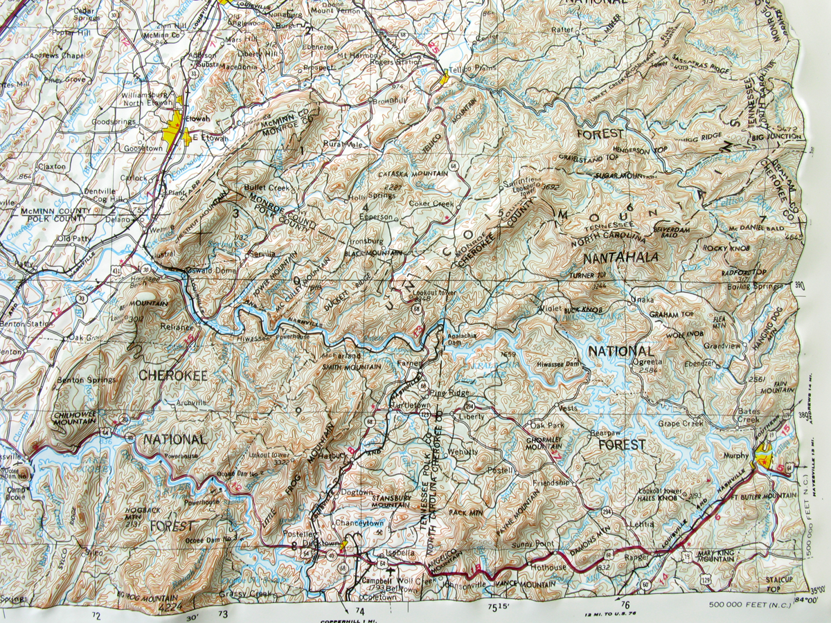 Chattanooga USGS Regional Three Dimensional - 3D - Raised Relief Map