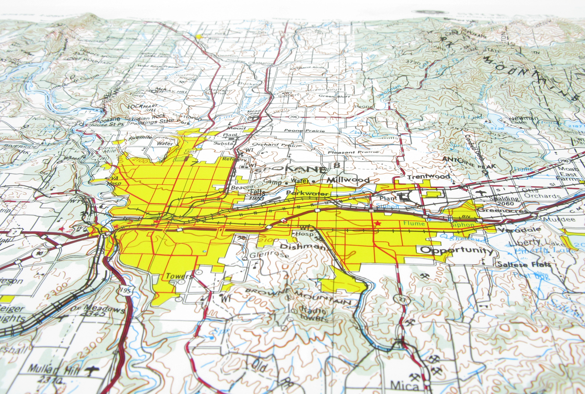 Spokane USGS Regional Three Dimensional 3D Raised Relief Map