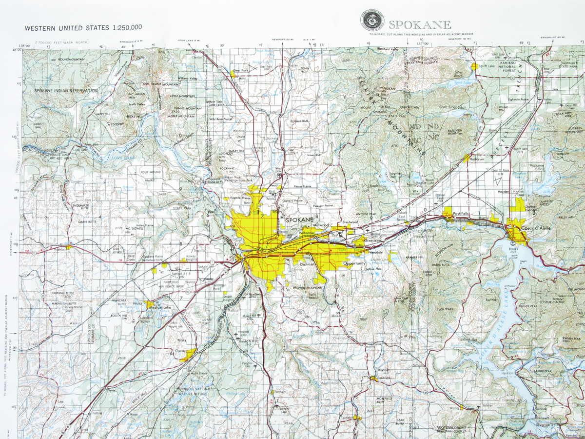 Spokane USGS Regional Three Dimensional 3D Raised Relief Map
