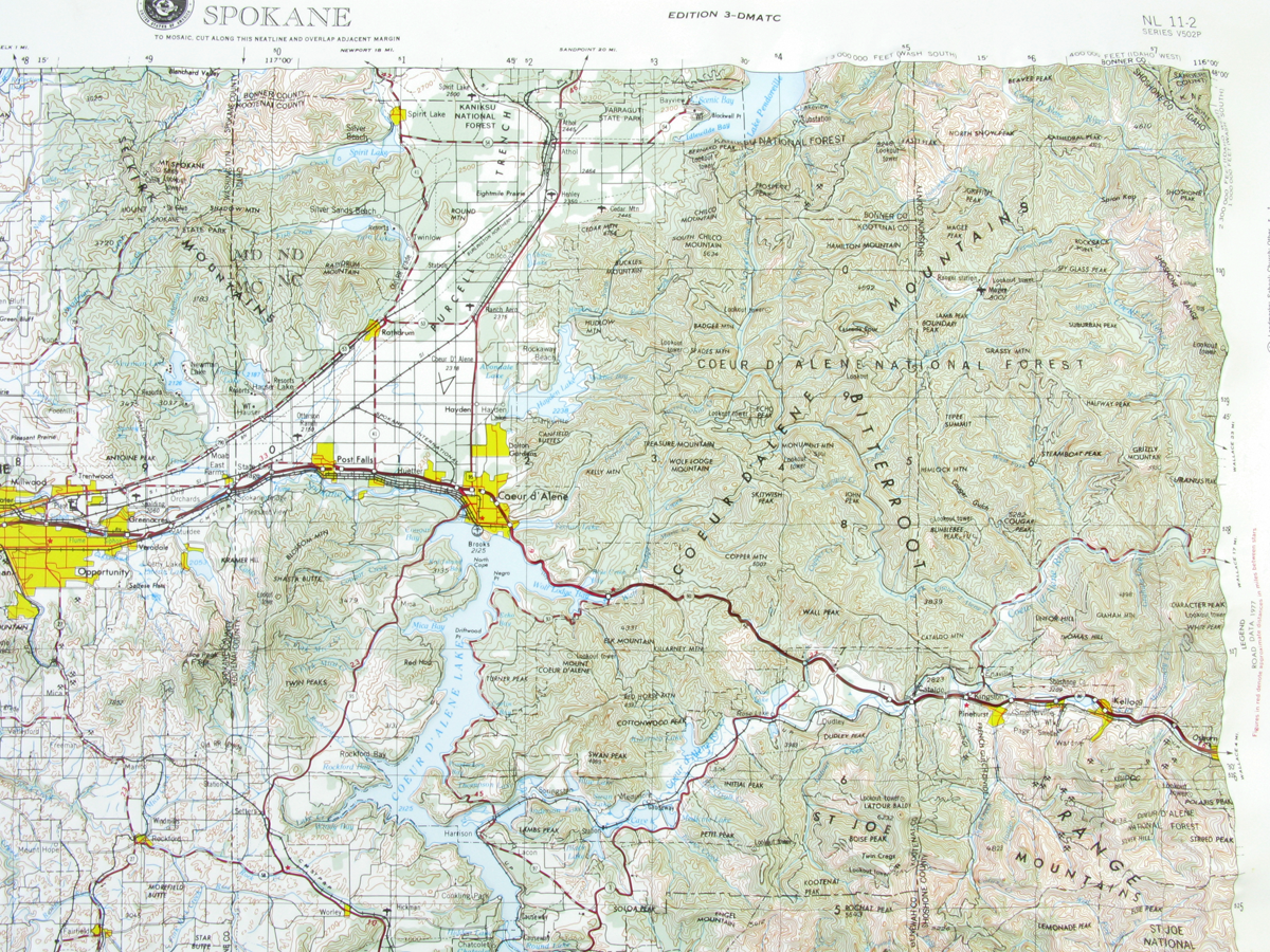 Spokane USGS Regional Three Dimensional 3D Raised Relief Map