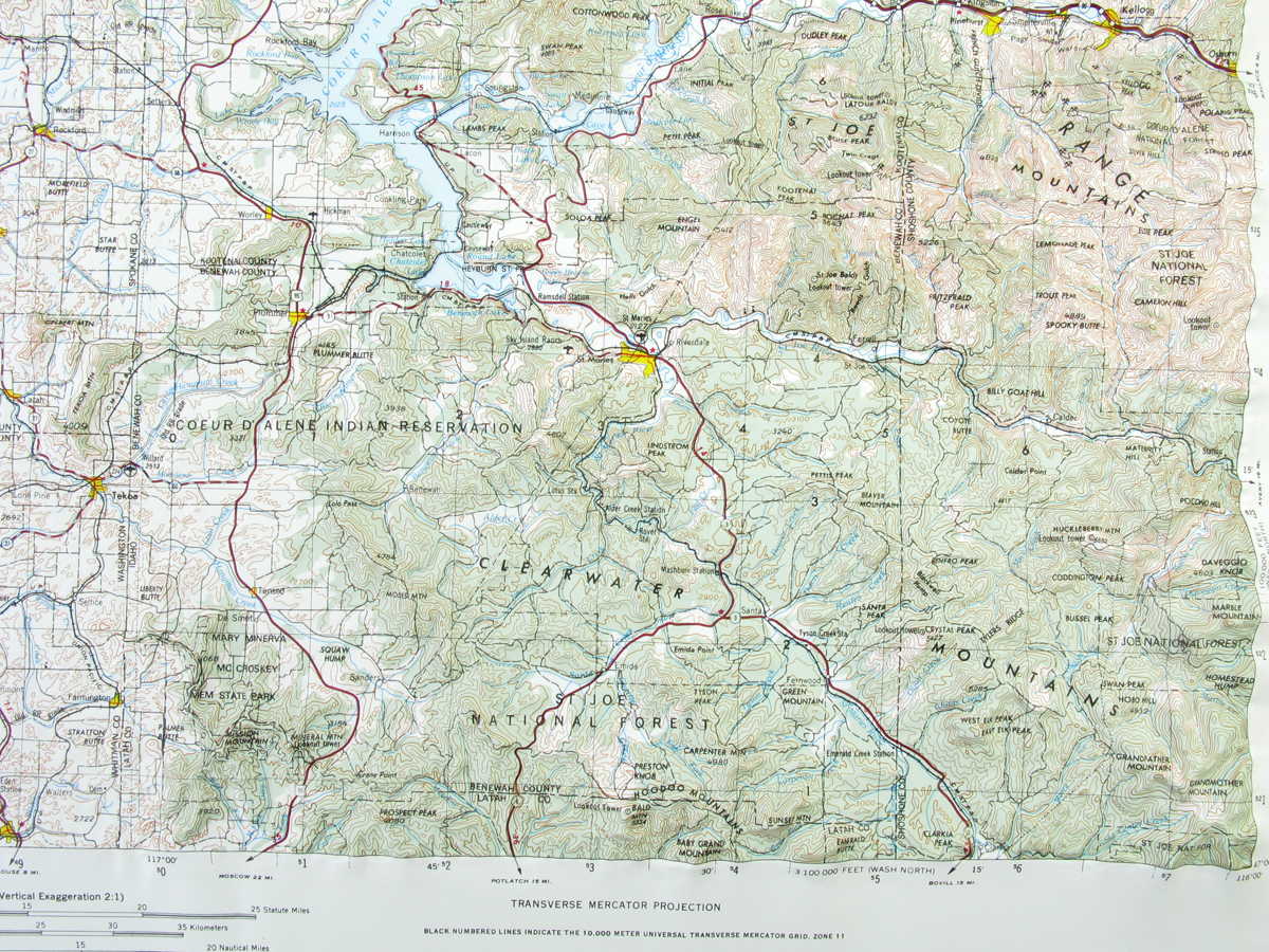 Spokane USGS Regional Three Dimensional 3D Raised Relief Map