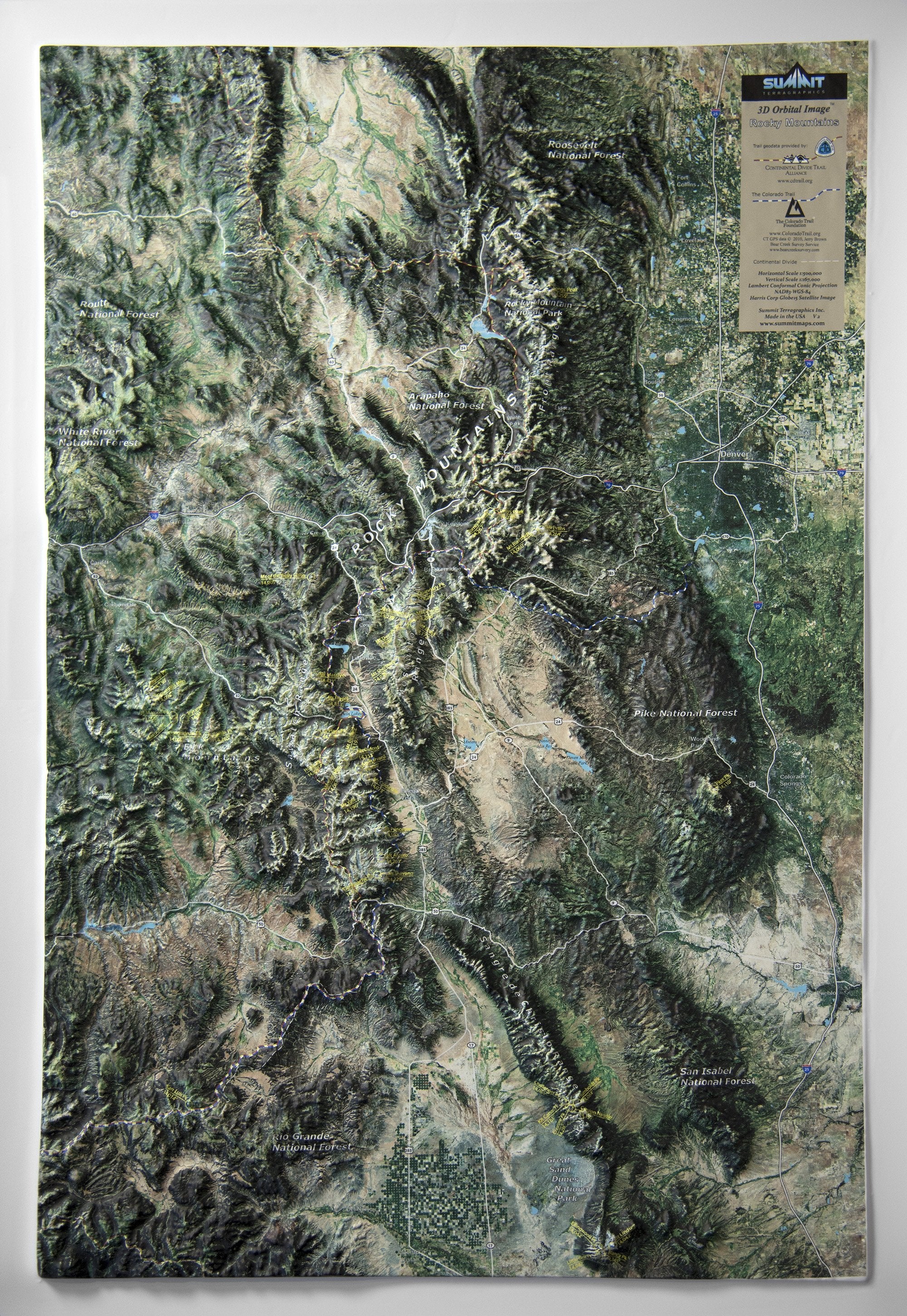Colorado Rocky Mountains Satellite Image Three Dimensional 3D Raised Relief Map
