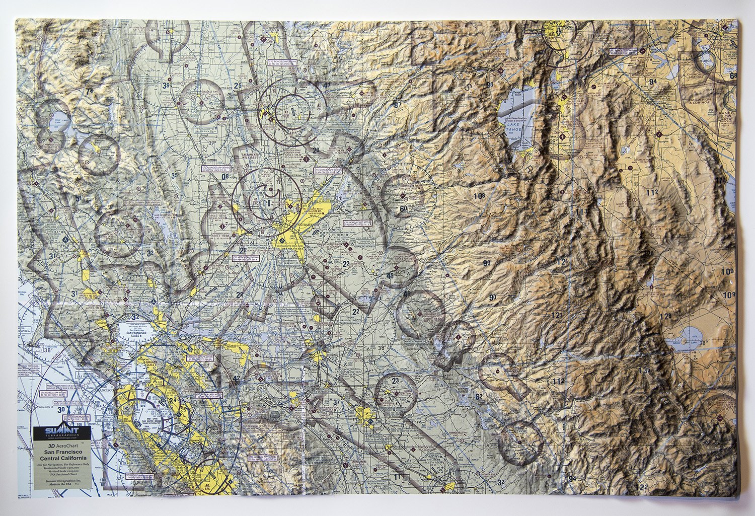 San Francisco/Tahoe Aerochart Three Dimensional 3D Raised Relief Map