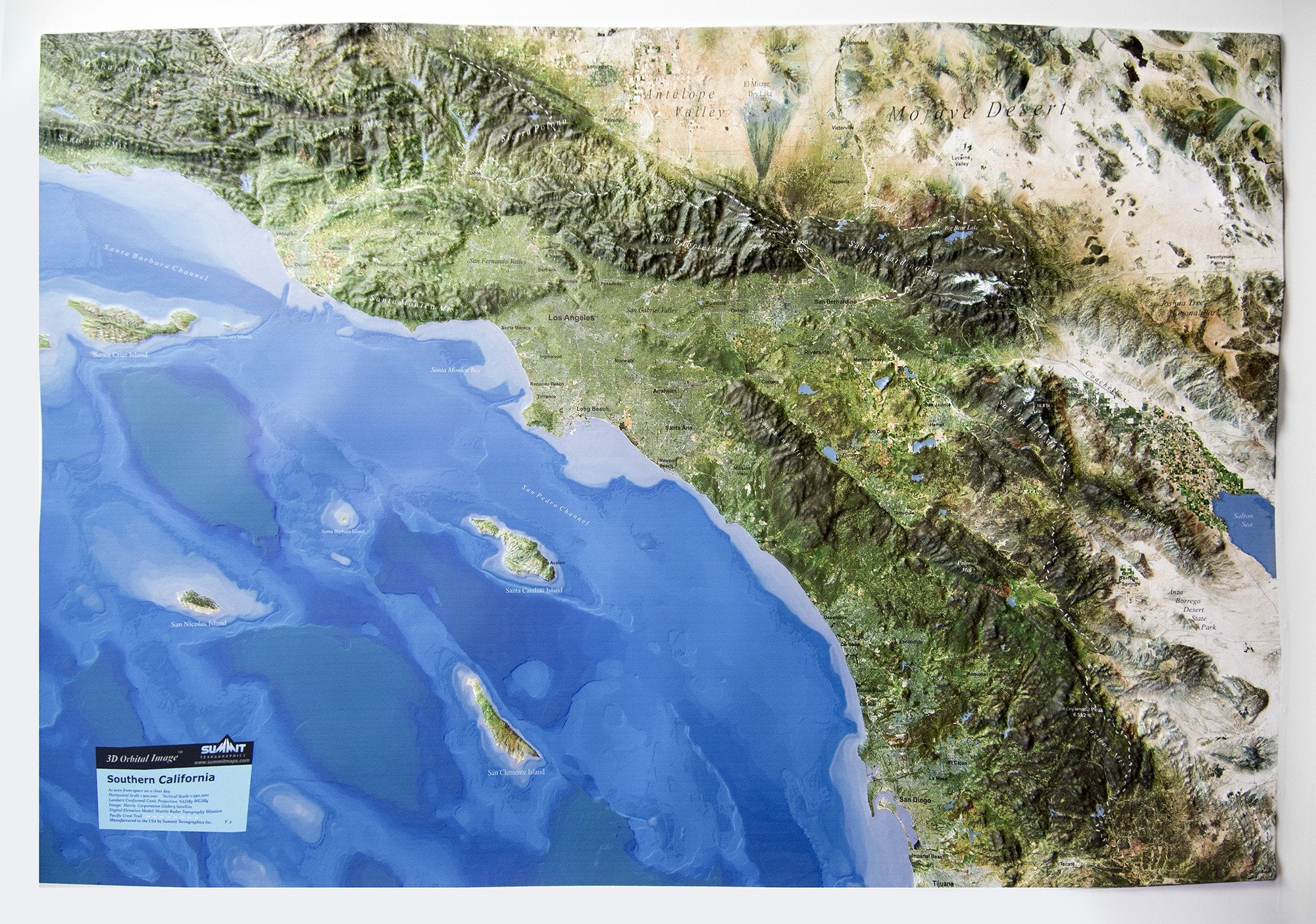 Southern California Satellite Image Three Dimensional 3D Raised Relief Map