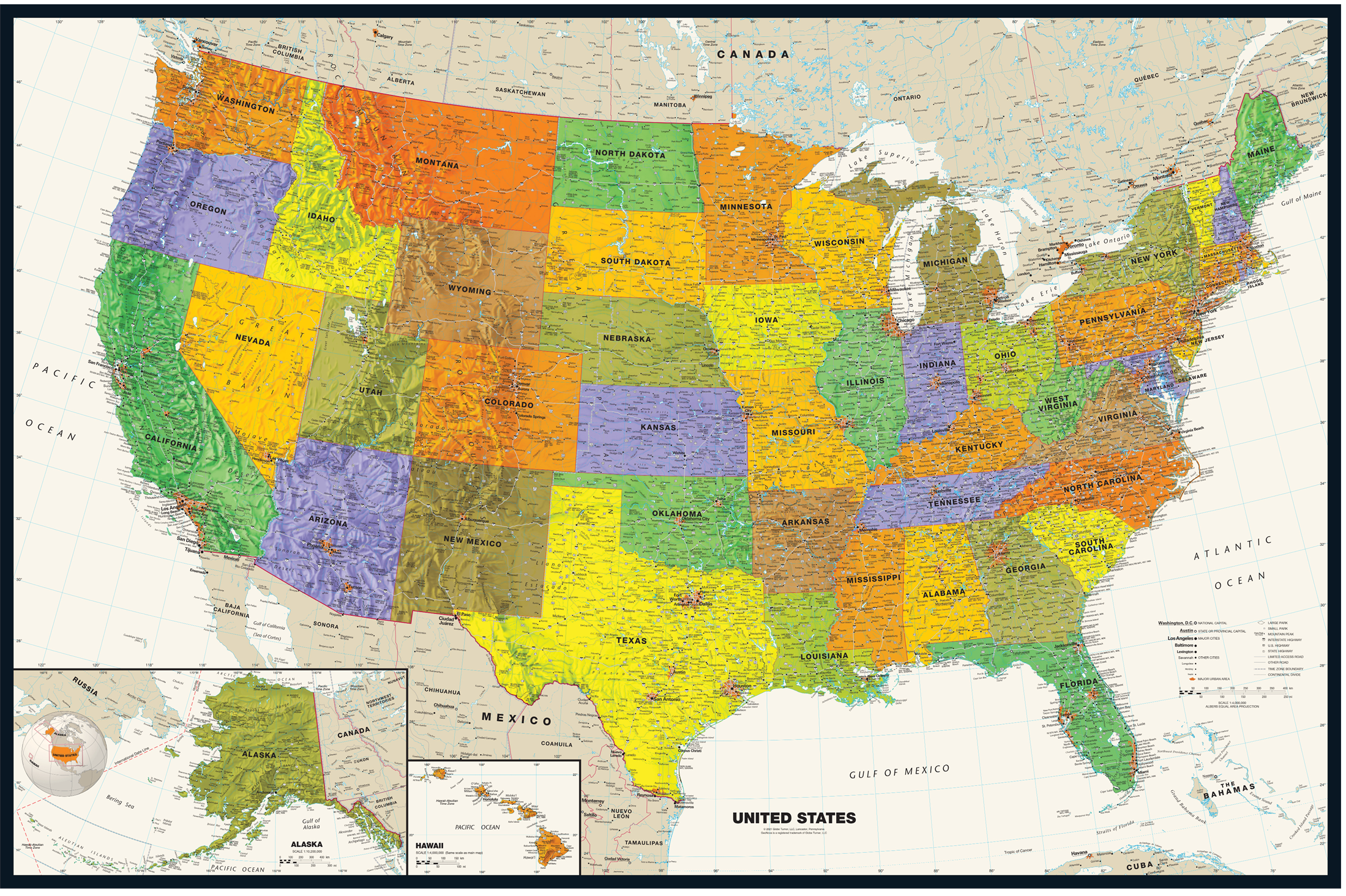 Contemporary US and World Map Classroom Pull Down Educational 2 Map Bundle