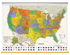 Contemporary US Map with Flags Classroom Pull Down Map