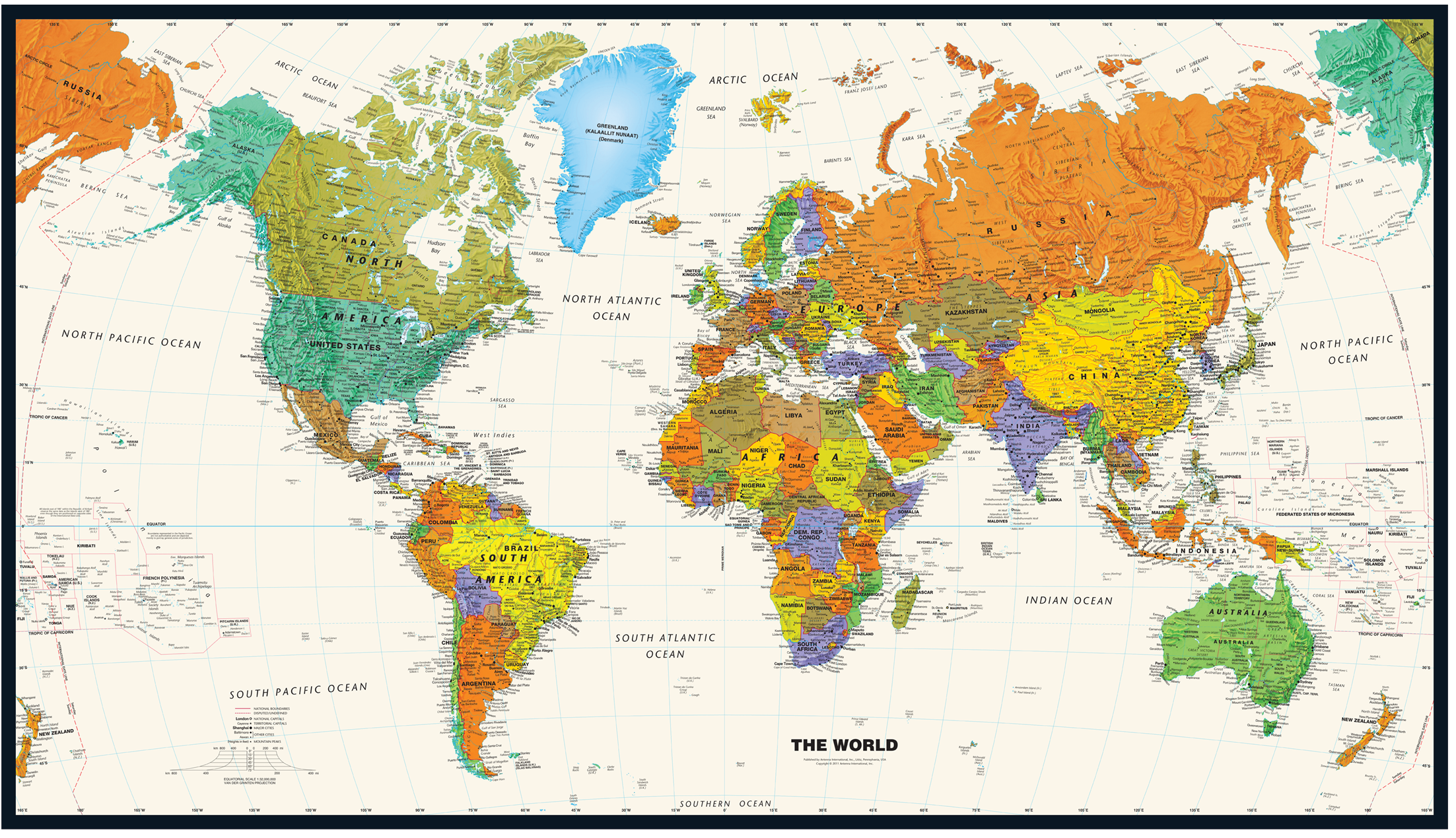 Contemporary US and World Map Classroom Pull Down Educational 2 Map Bundle