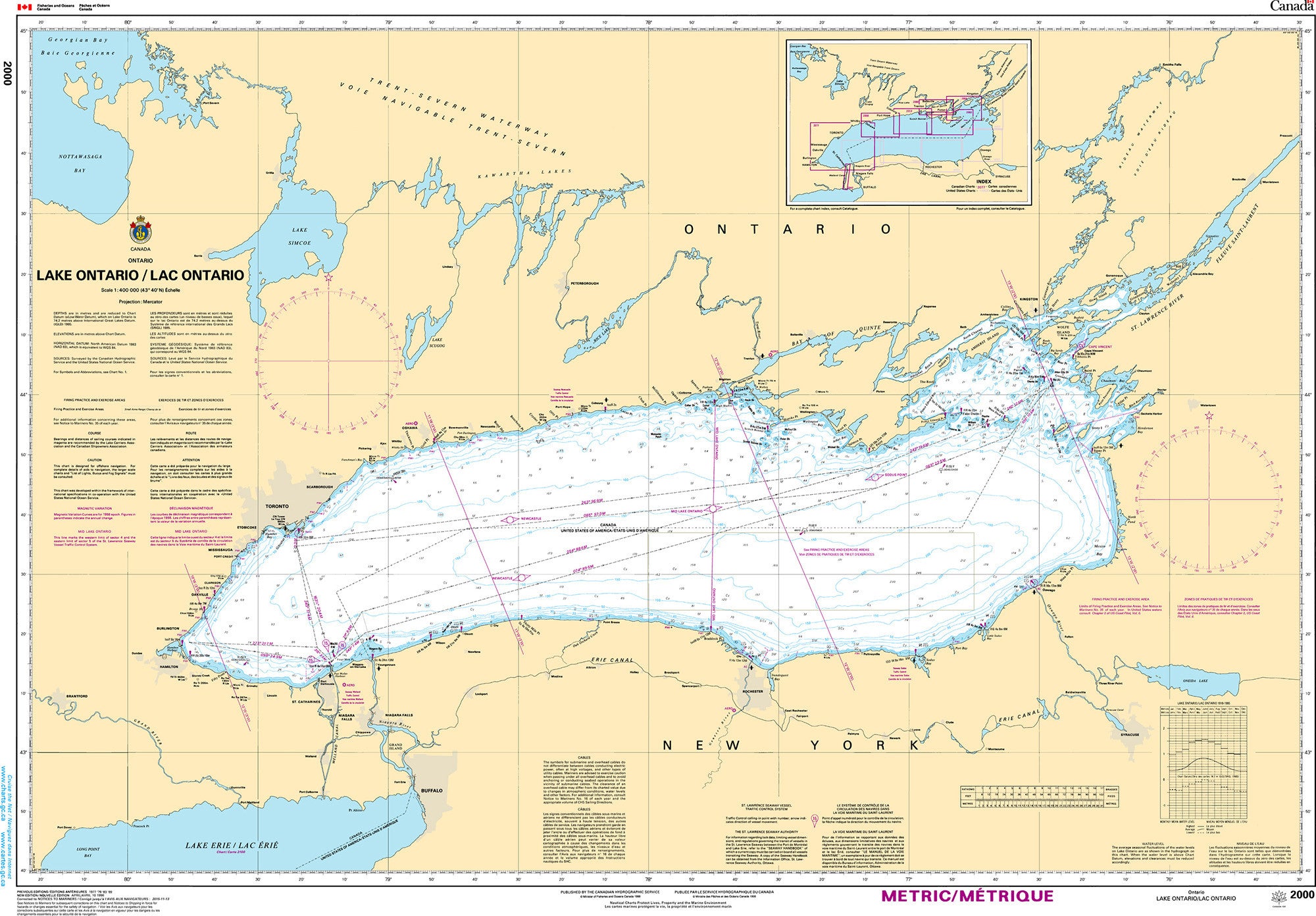 Canadian Hydrographic Service Nautical Chart CHS2000 Lake Ontario Lac canadian-hydrographic-service-nautical-chart-chs2000-lake-ontario-lac