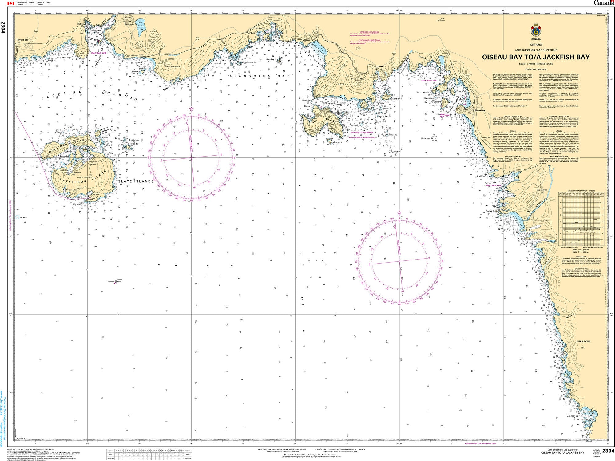 Canadian Hydrographic Service Nautical Chart CHS2304: Oiseau Bay to/à Jackfish Bay