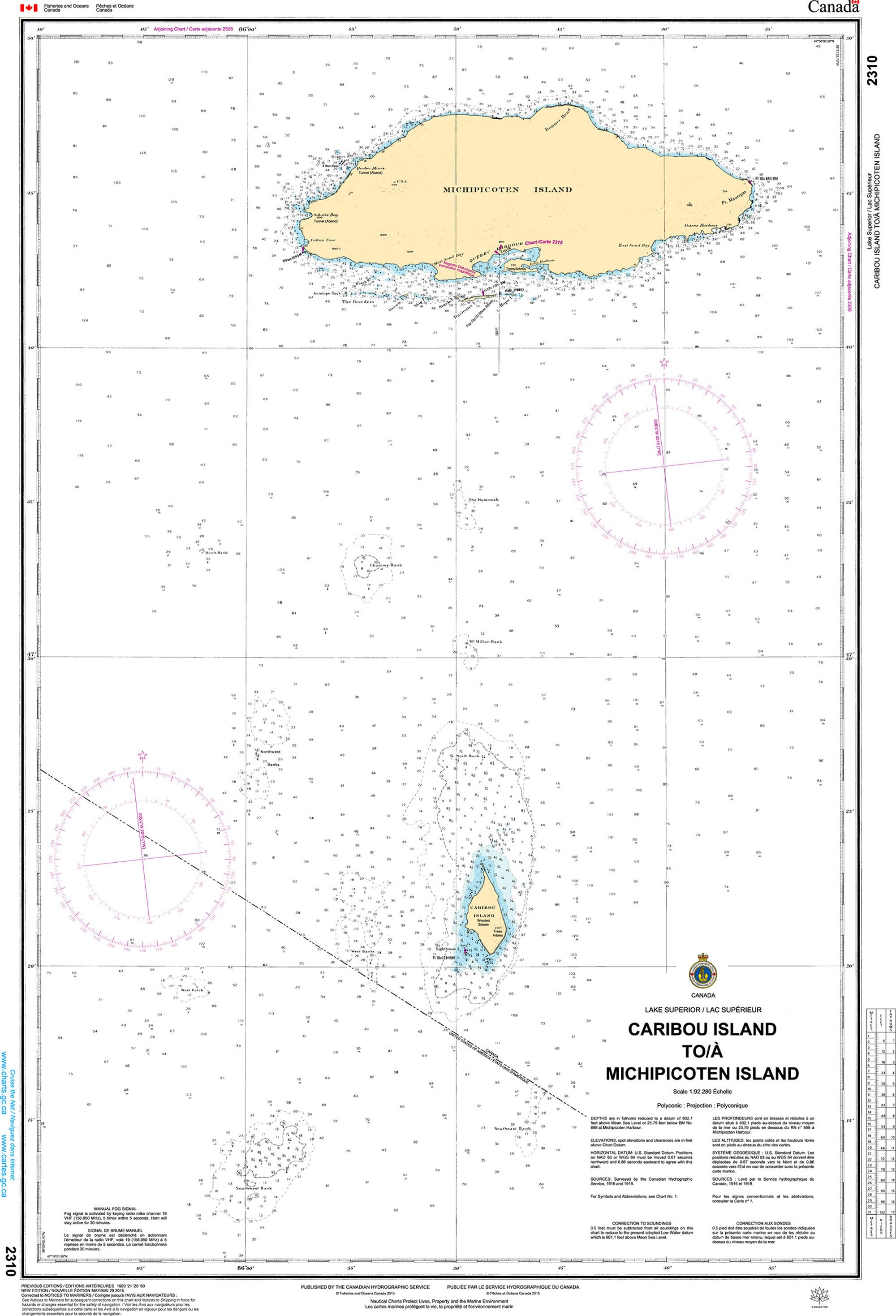 Canadian Hydrographic Service Nautical Chart CHS2310: Caribou Island to Michipicoten Island