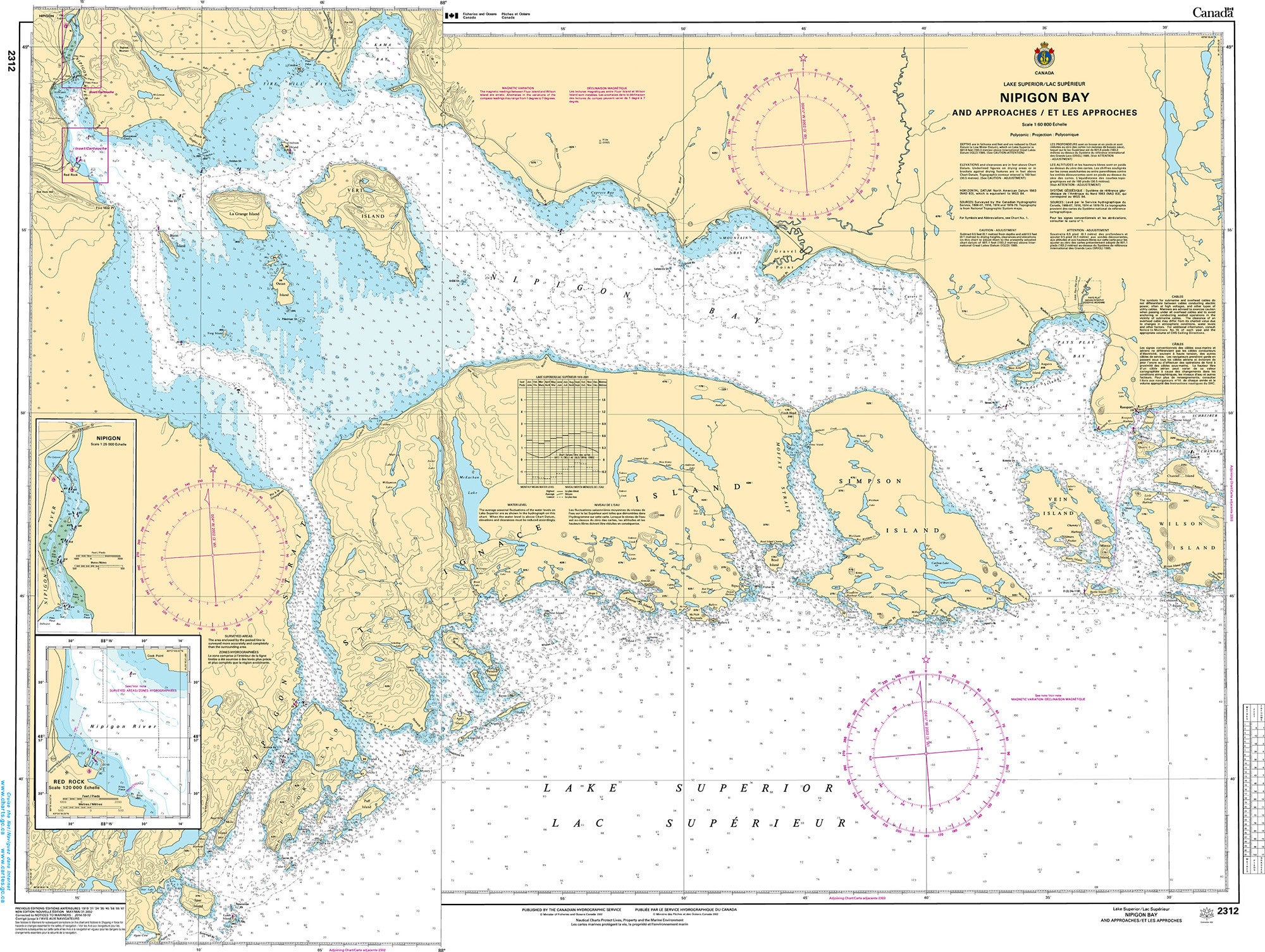 Canadian Hydrographic Service Nautical Chart CHS2312: Nipigon Bay and Approaches/et les approches
