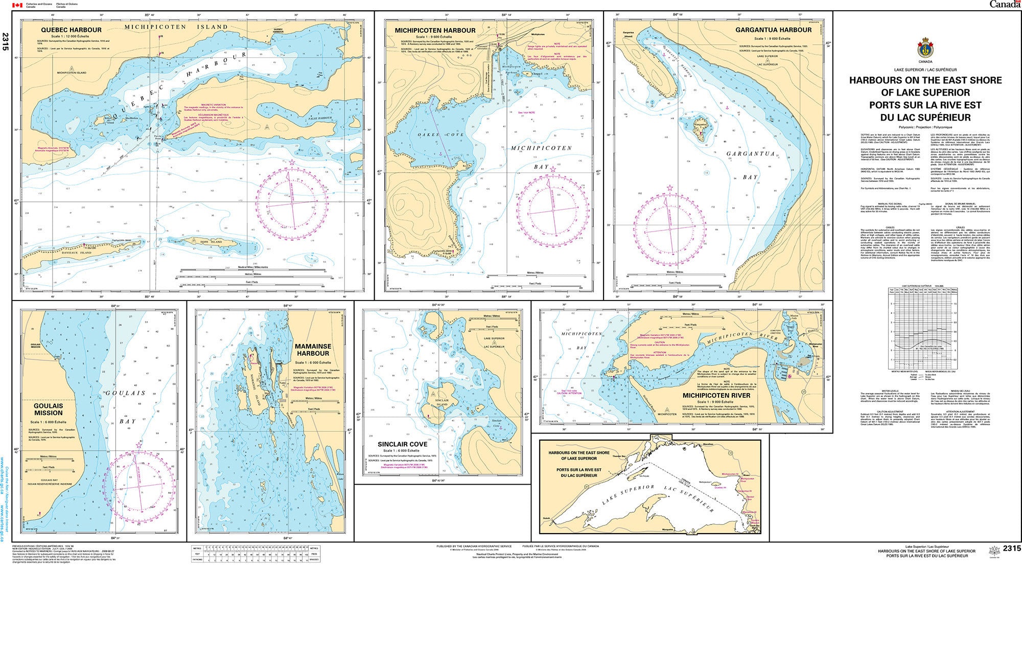 Canadian Hydrographic Service Nautical Chart CHS2315: Harbours on the East Shore of Lake Superior/Ports sur la rive est du lac Supérieur