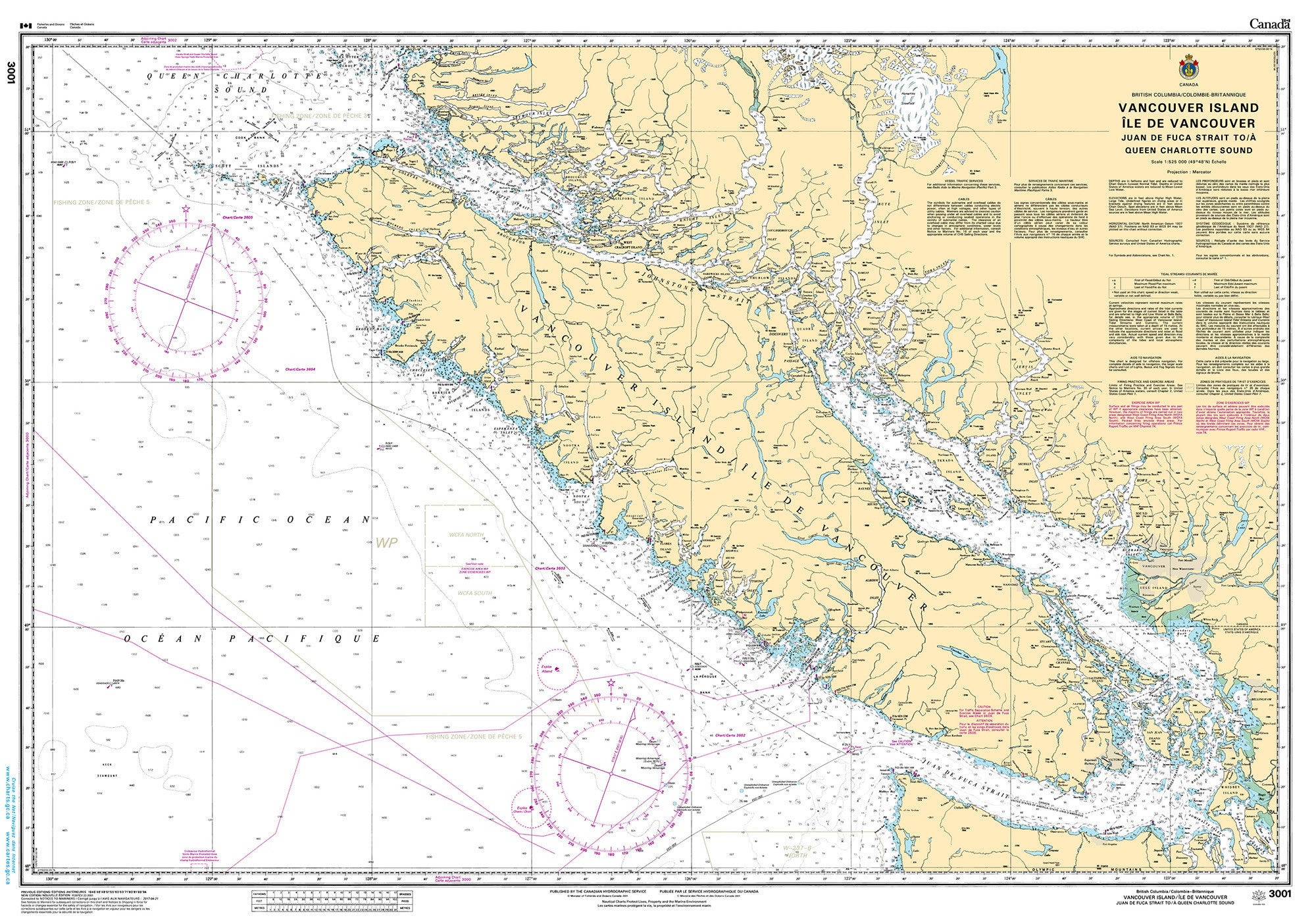 Canadian Hydrographic Service Nautical Chart CHS3001: Vancouver Island / Île de Vancouver, Juan de Fuca Strait to/à Queen Charlotte Sound
