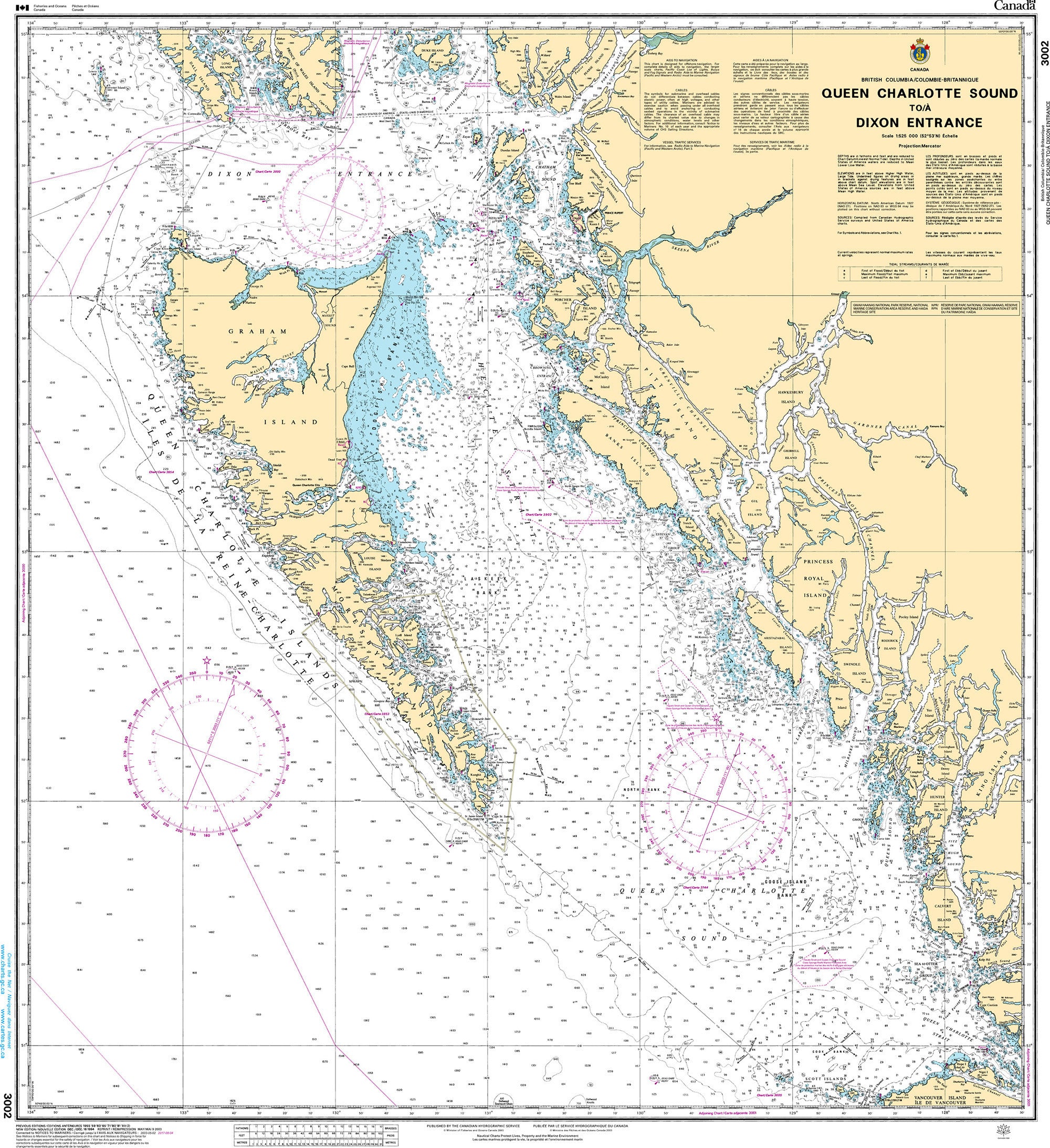 Canadian Hydrographic Service Nautical Chart CHS3002: Queen Charlotte Sound to/à Dixon Entrance