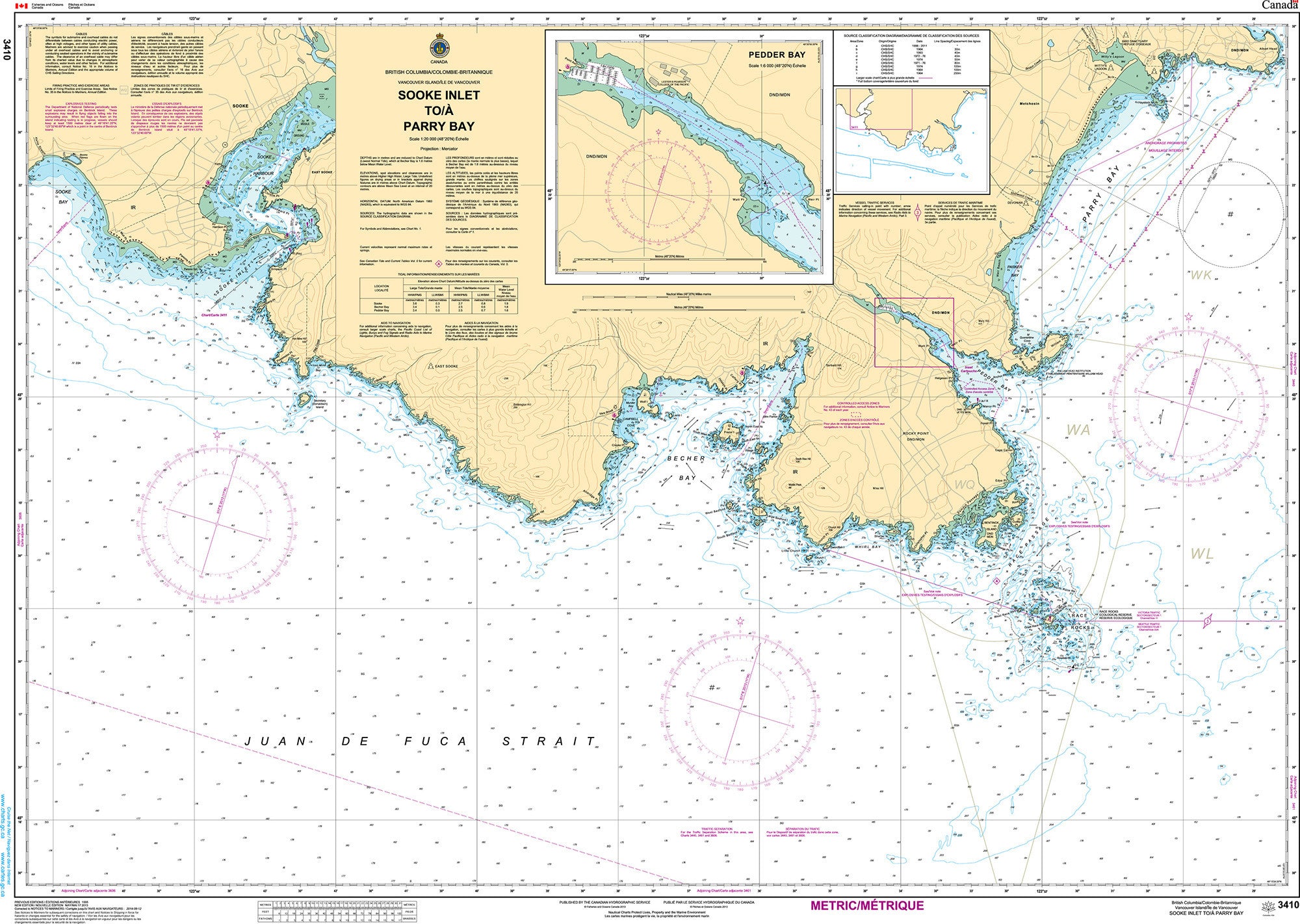 Canadian Hydrographic Service Nautical Chart CHS3410: Sooke Inlet to/à Parry Bay