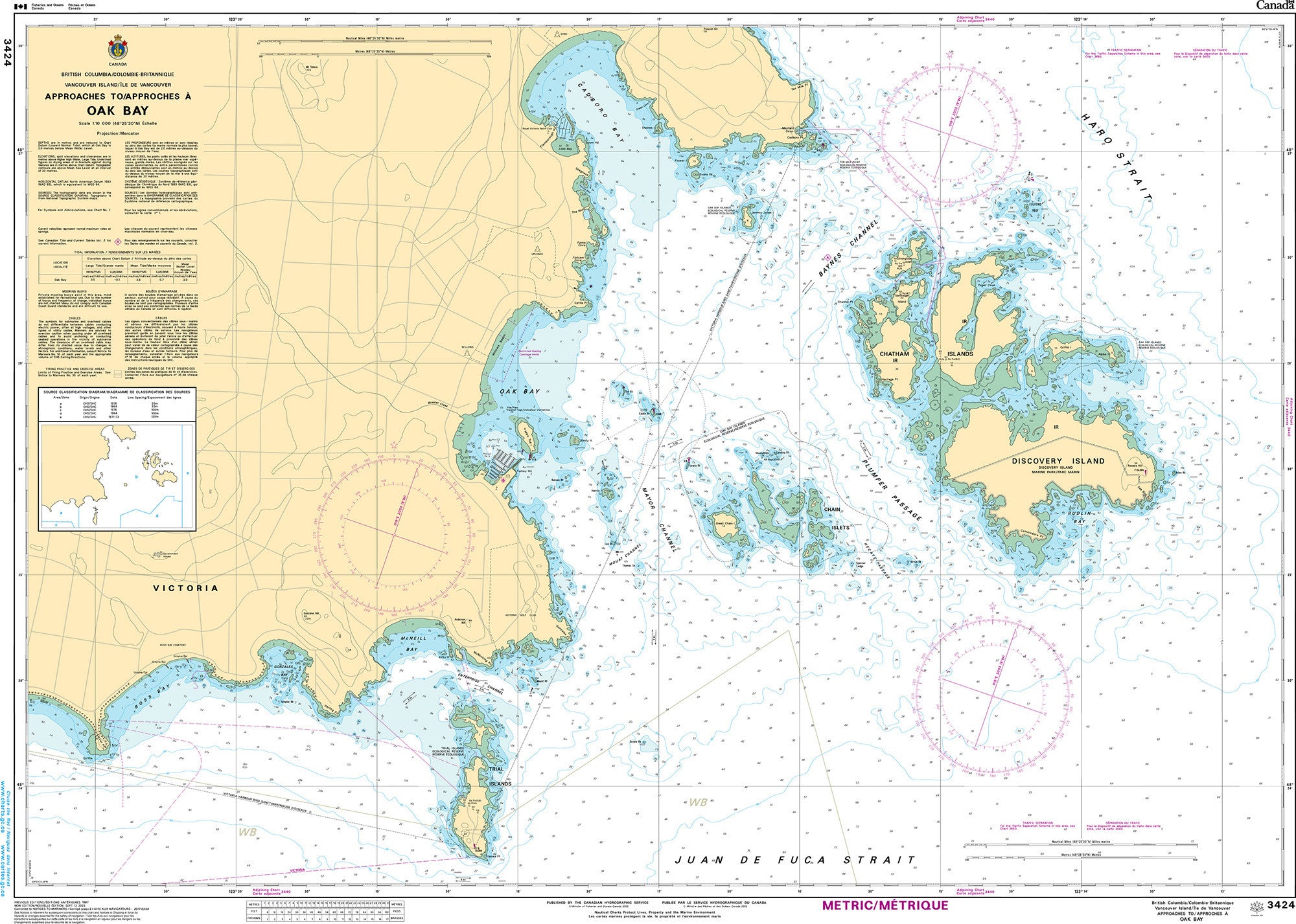 Canadian Hydrographic Service Nautical Chart CHS3424: Approaches to/Approches à Oak Bay