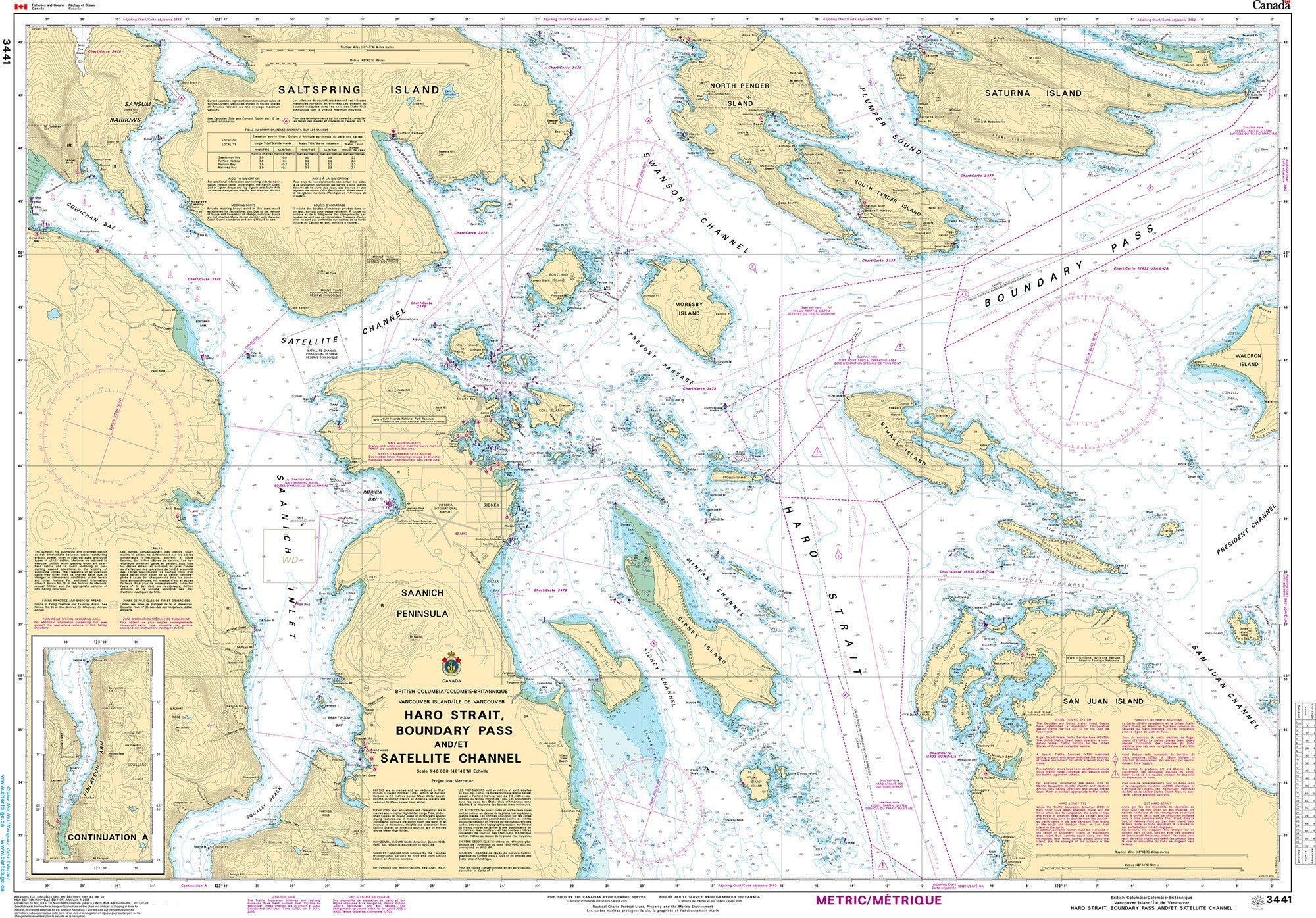 Canadian Hydrographic Service Nautical Chart CHS3441: Haro Strait, Boundary Pass and/et Satellite Channel