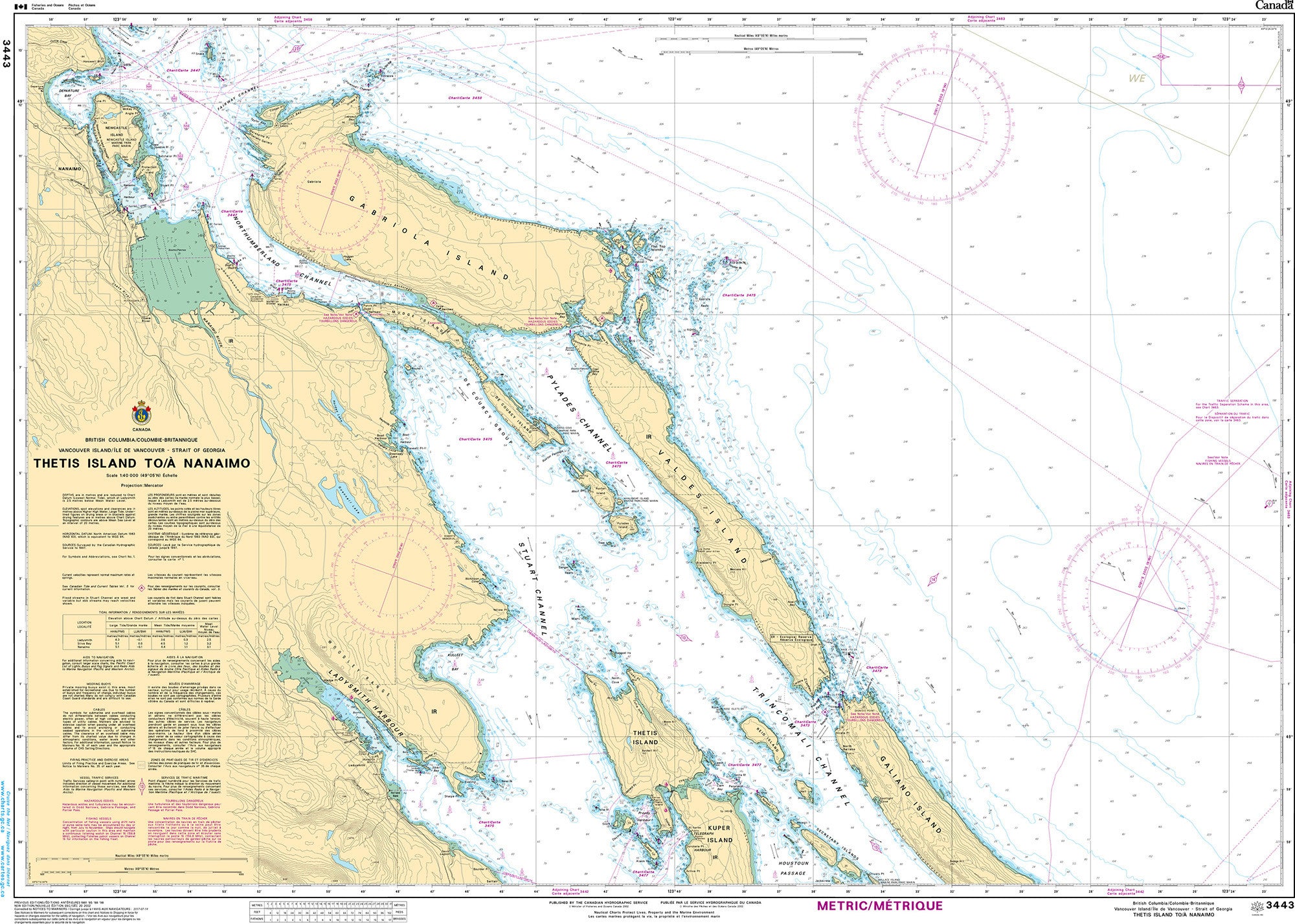 Canadian Hydrographic Service Nautical Chart CHS3443: Thetis Island to/à Nanaimo