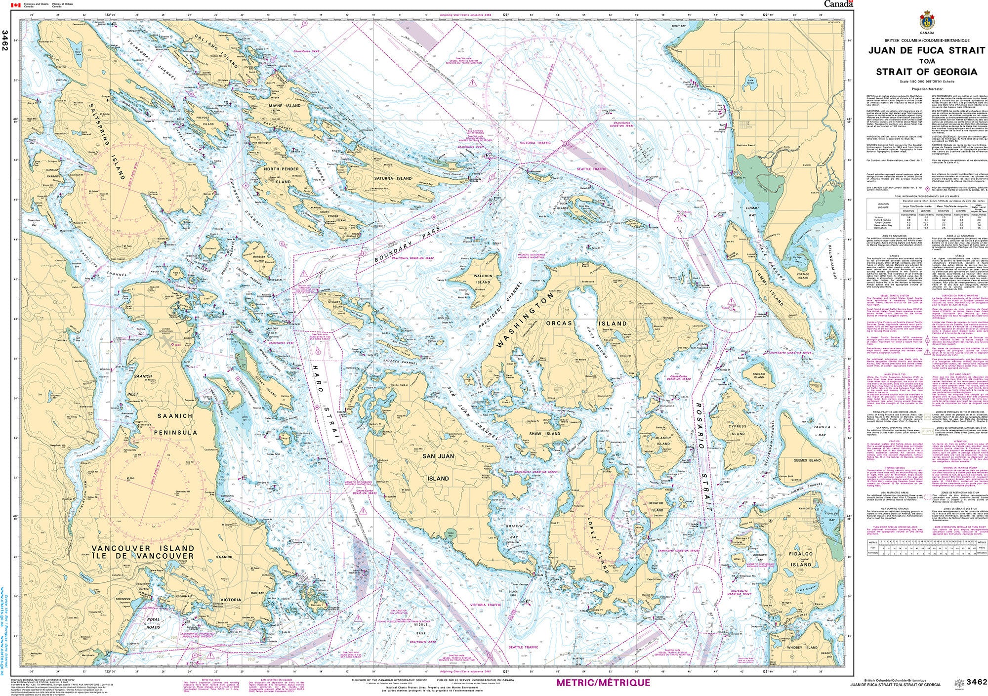 Canadian Hydrographic Service Nautical Chart CHS3462: Juan de Fuca Strait to/à Strait of Georgia