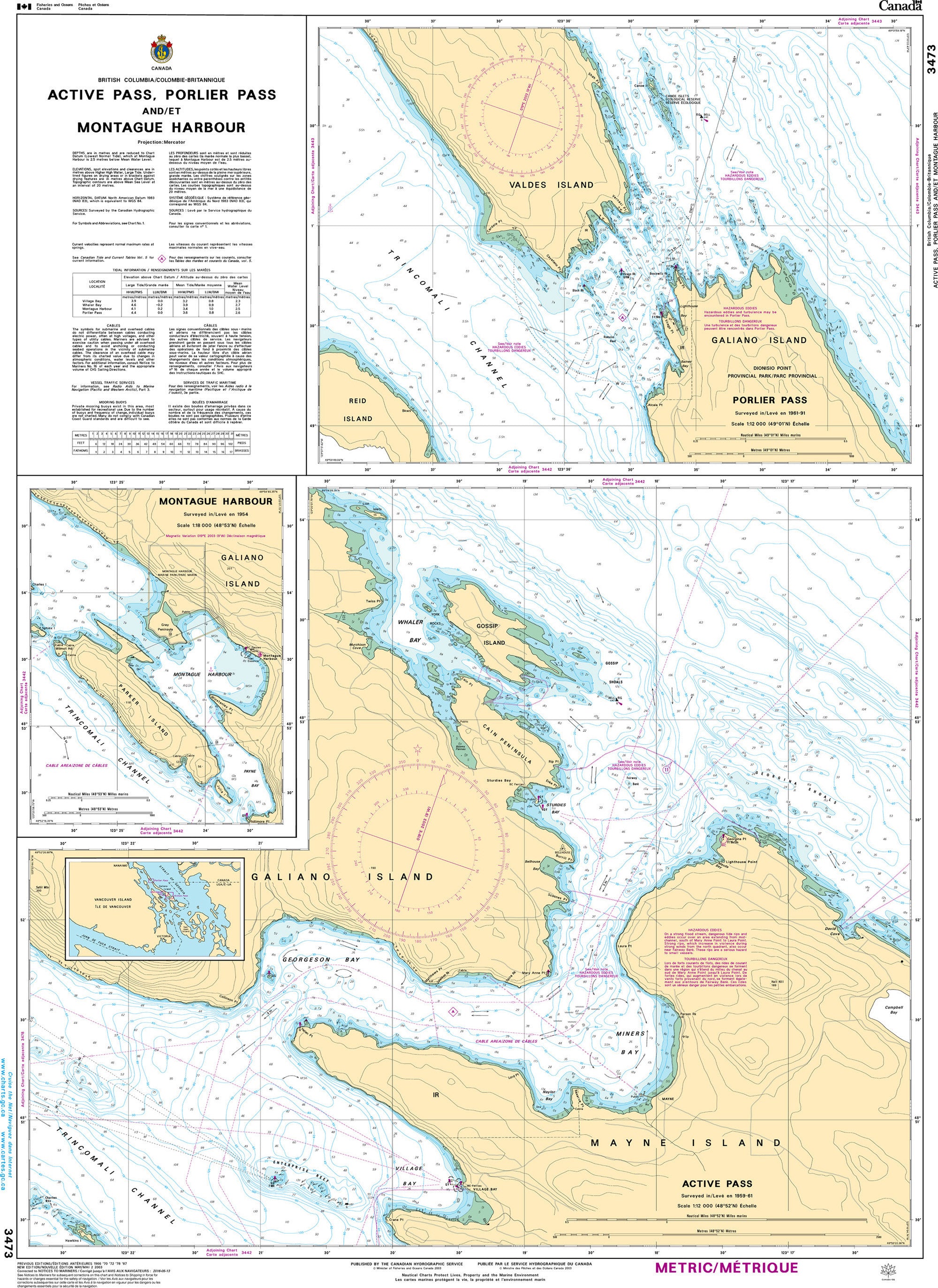 Canadian Hydrographic Service Nautical Chart CHS3473: Active Pass, Porlier Pass and/et Montague Harbour